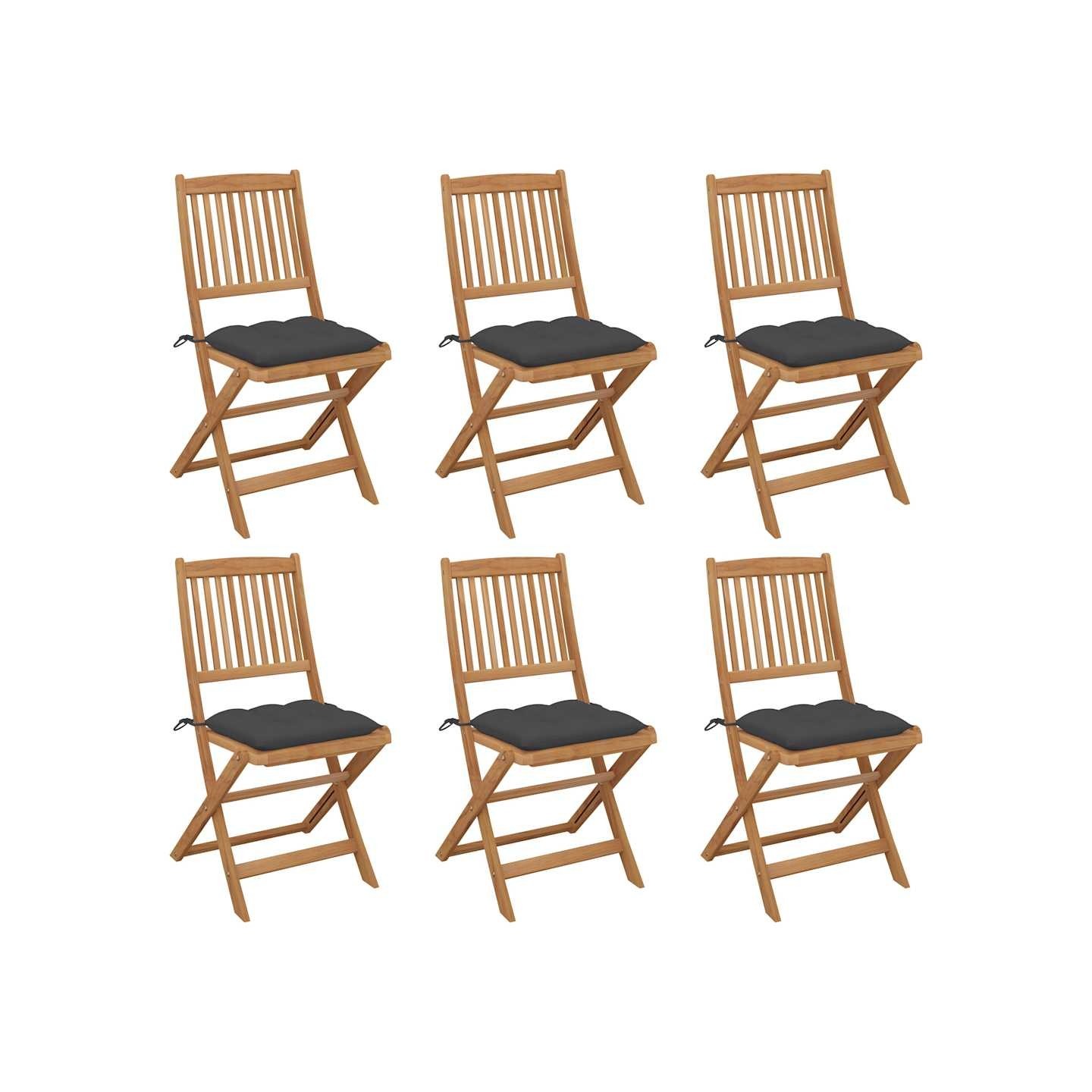 Chaises pliantes 6 pièces avec coussins en bois d'acacia massif