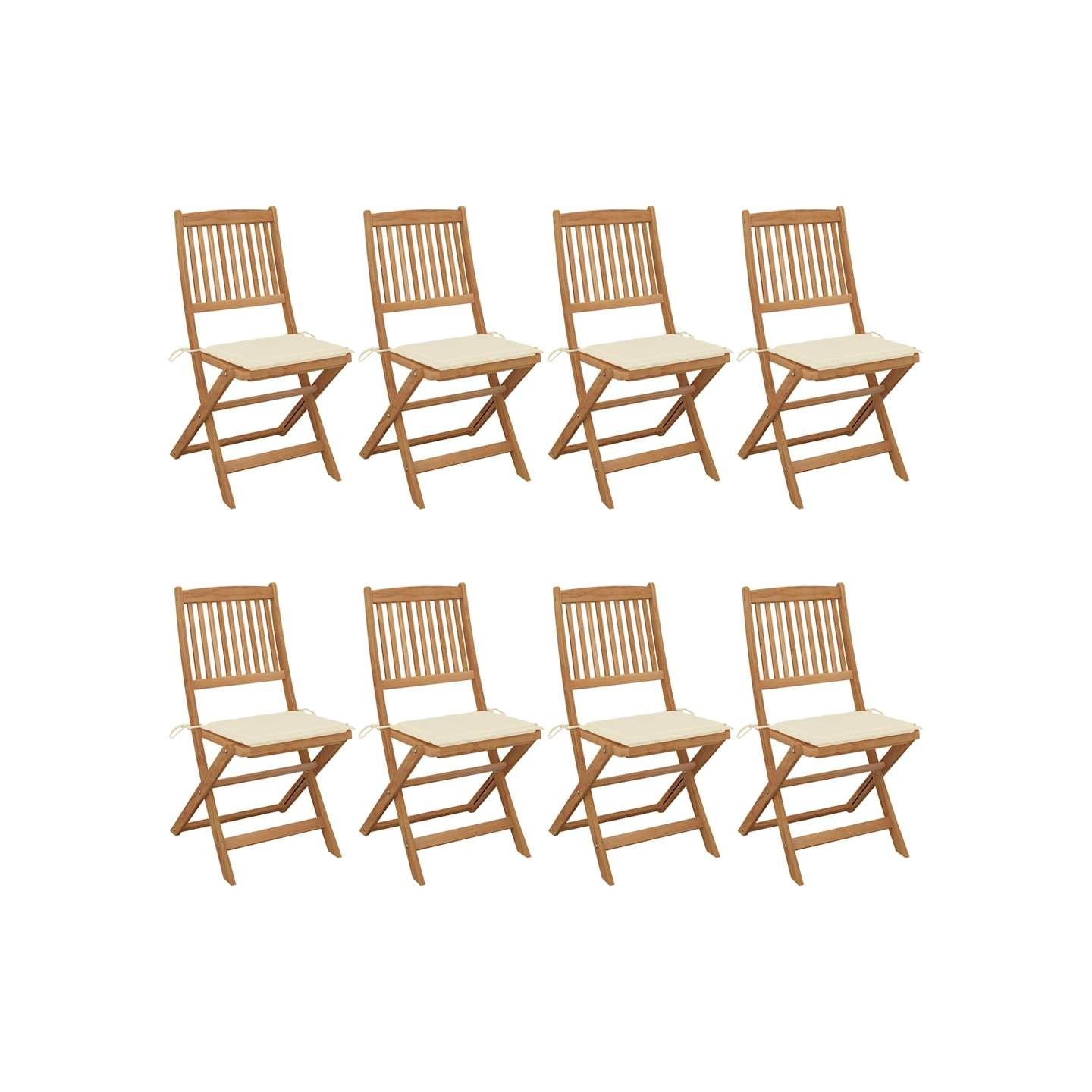 Chaises pliantes 8 pièces avec coussins en bois d'acacia massif