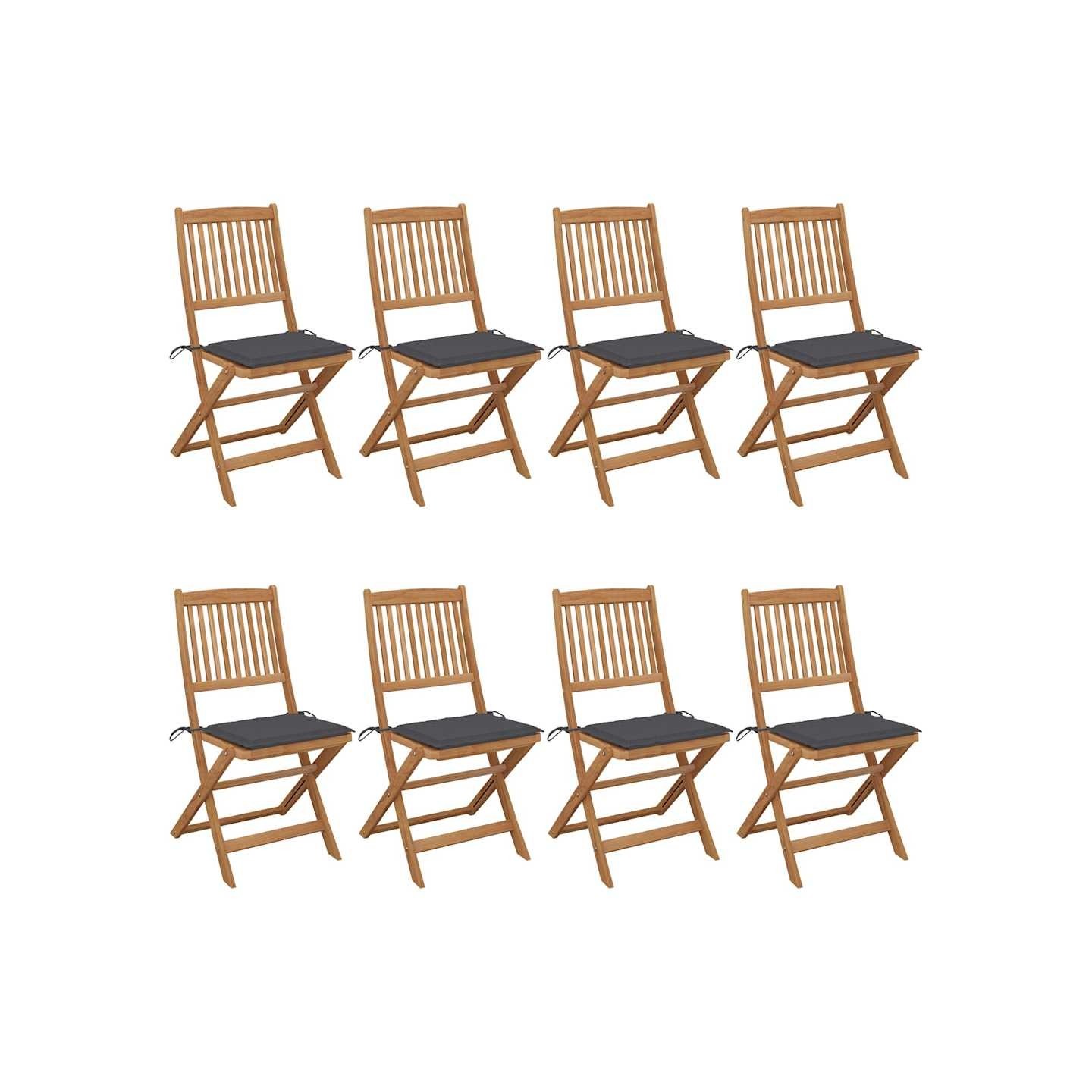 Chaises pliantes 8 pièces avec coussins en bois d'acacia massif
