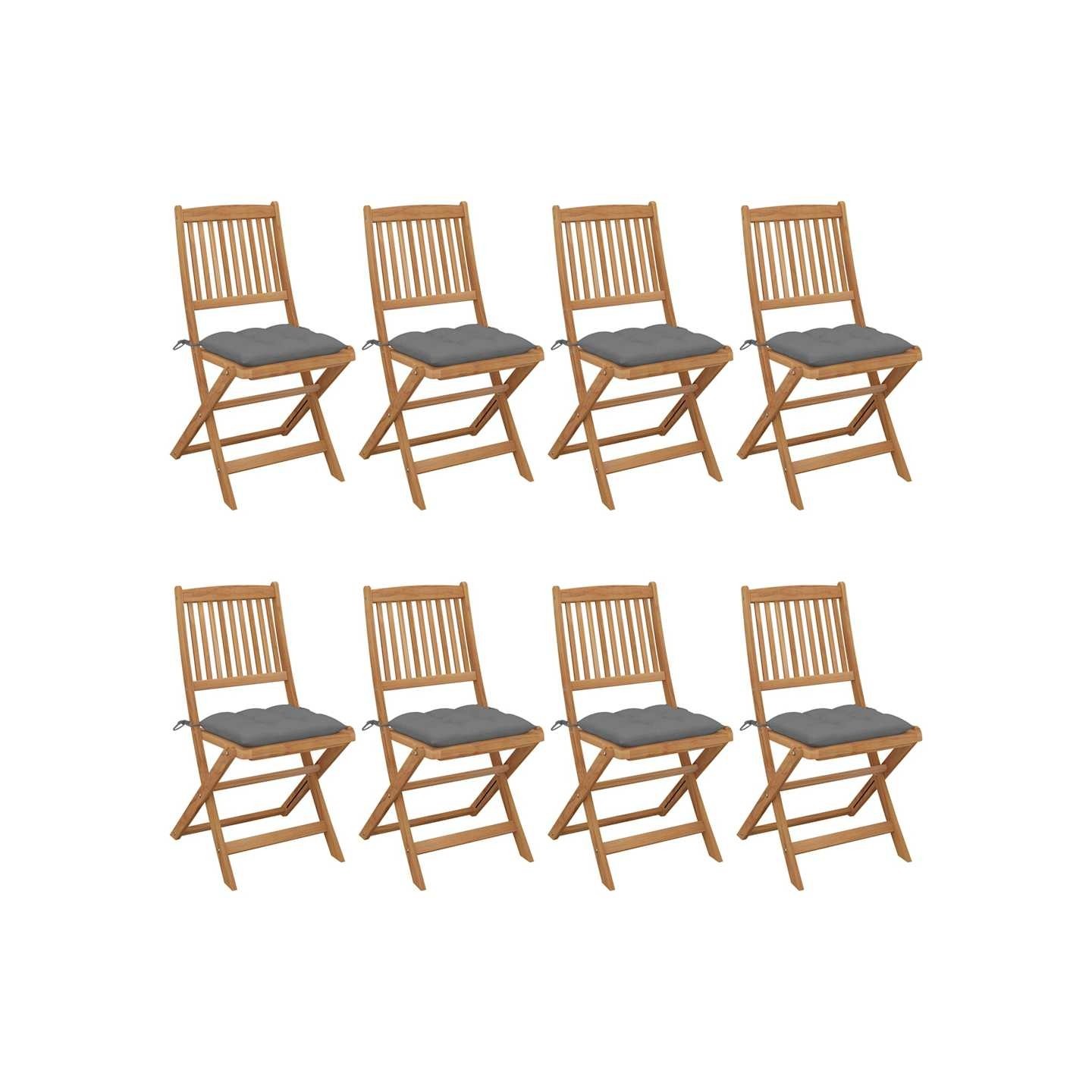 Chaises pliantes 8 pièces avec coussins en bois d'acacia massif