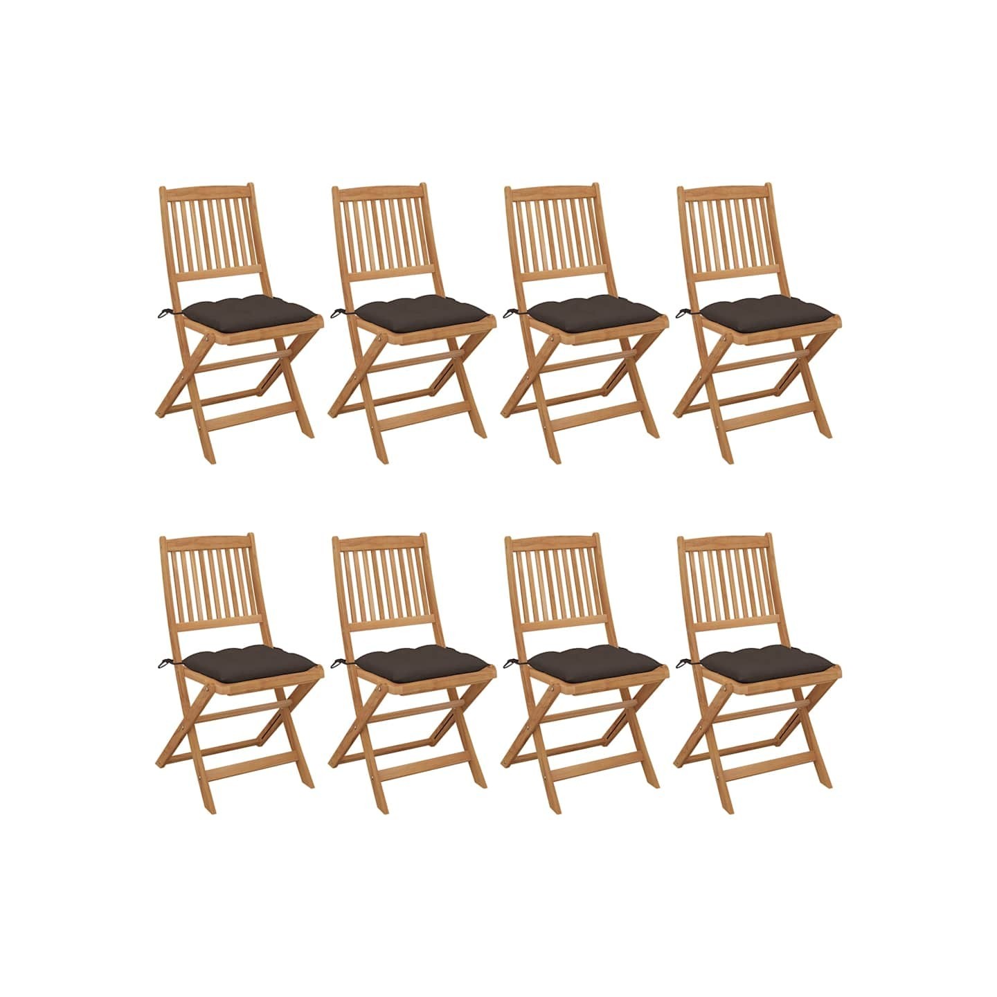 Chaises pliantes 8 pièces avec coussins en bois d'acacia massif