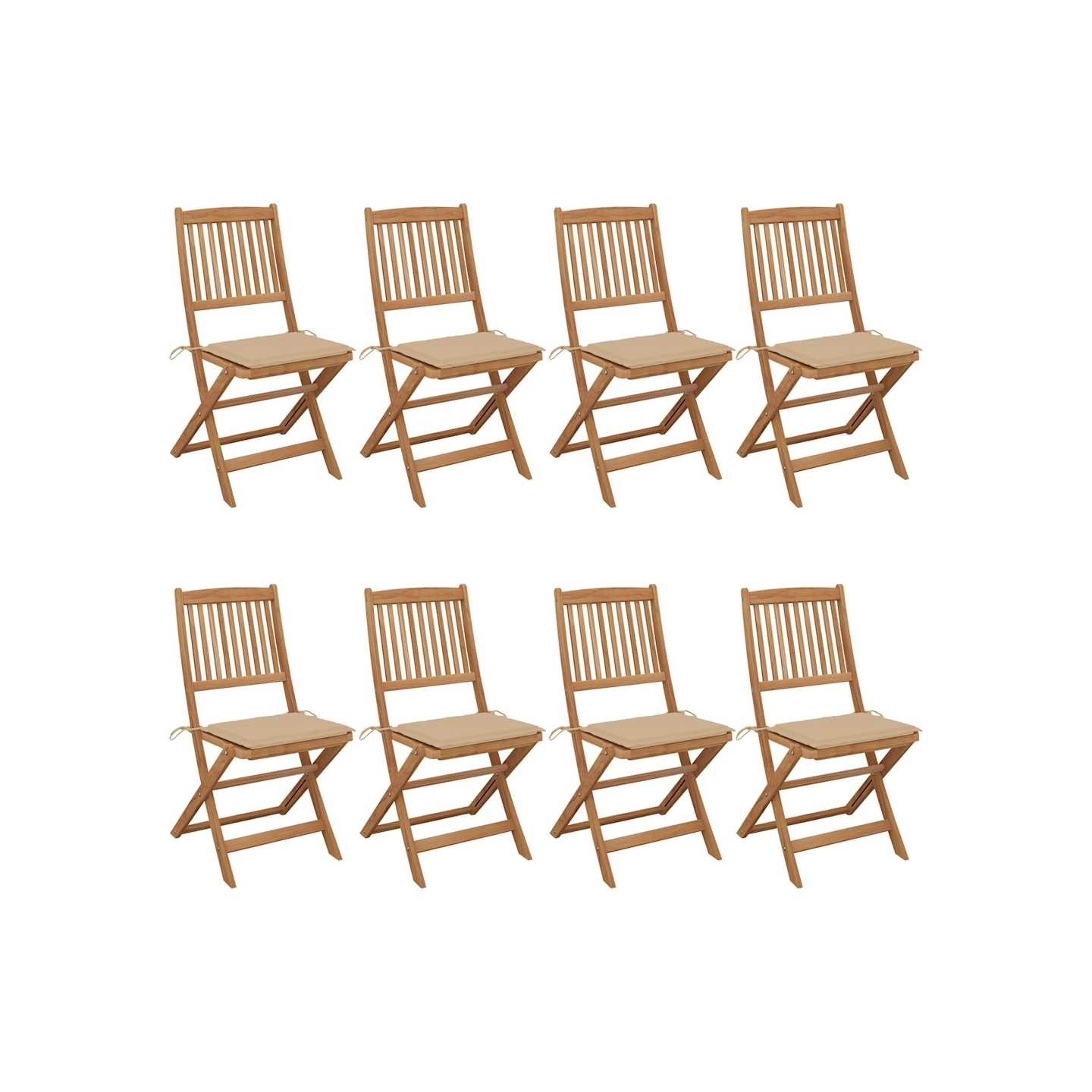 Chaises pliantes 8 pièces avec coussins en bois d'acacia massif