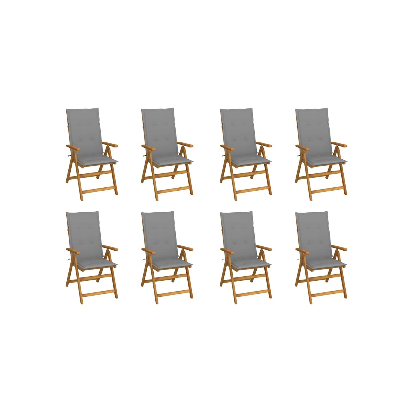Chaises pliantes avec coussins, 8 pièces, en bois d'acacia massif