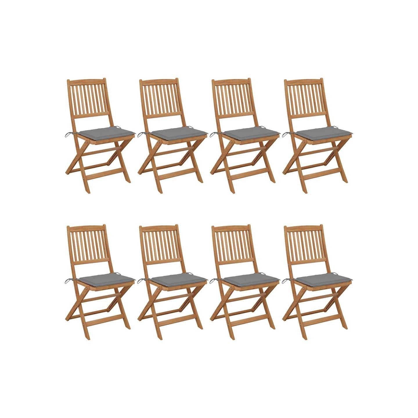 Chaises pliantes 8 pièces avec coussins en bois d'acacia massif