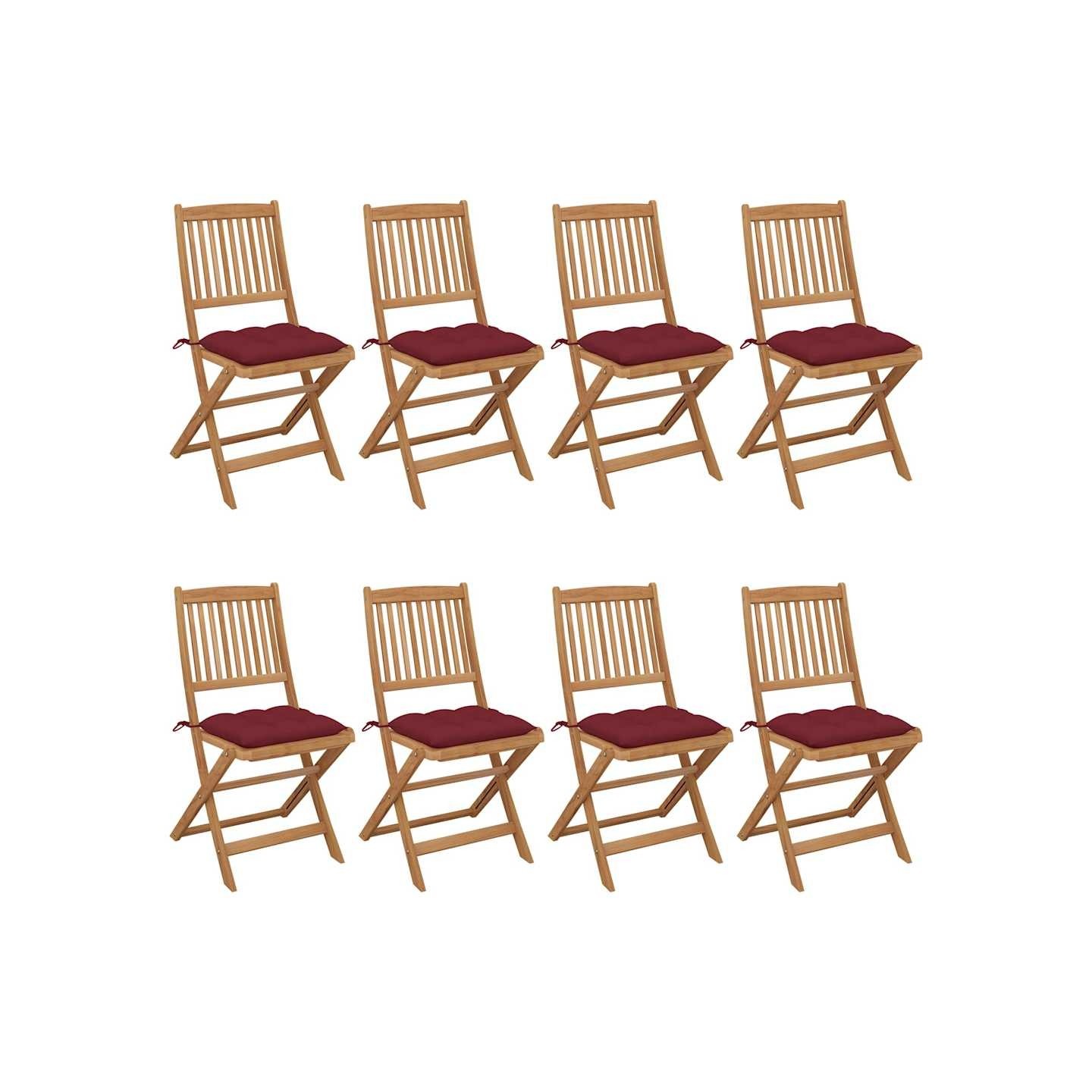 Chaises pliantes 8 pièces avec coussins en bois d'acacia massif