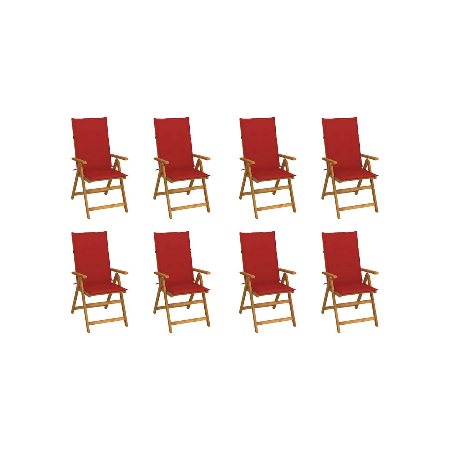 Chaises pliantes avec coussins, 8 pièces, en bois d'acacia massif