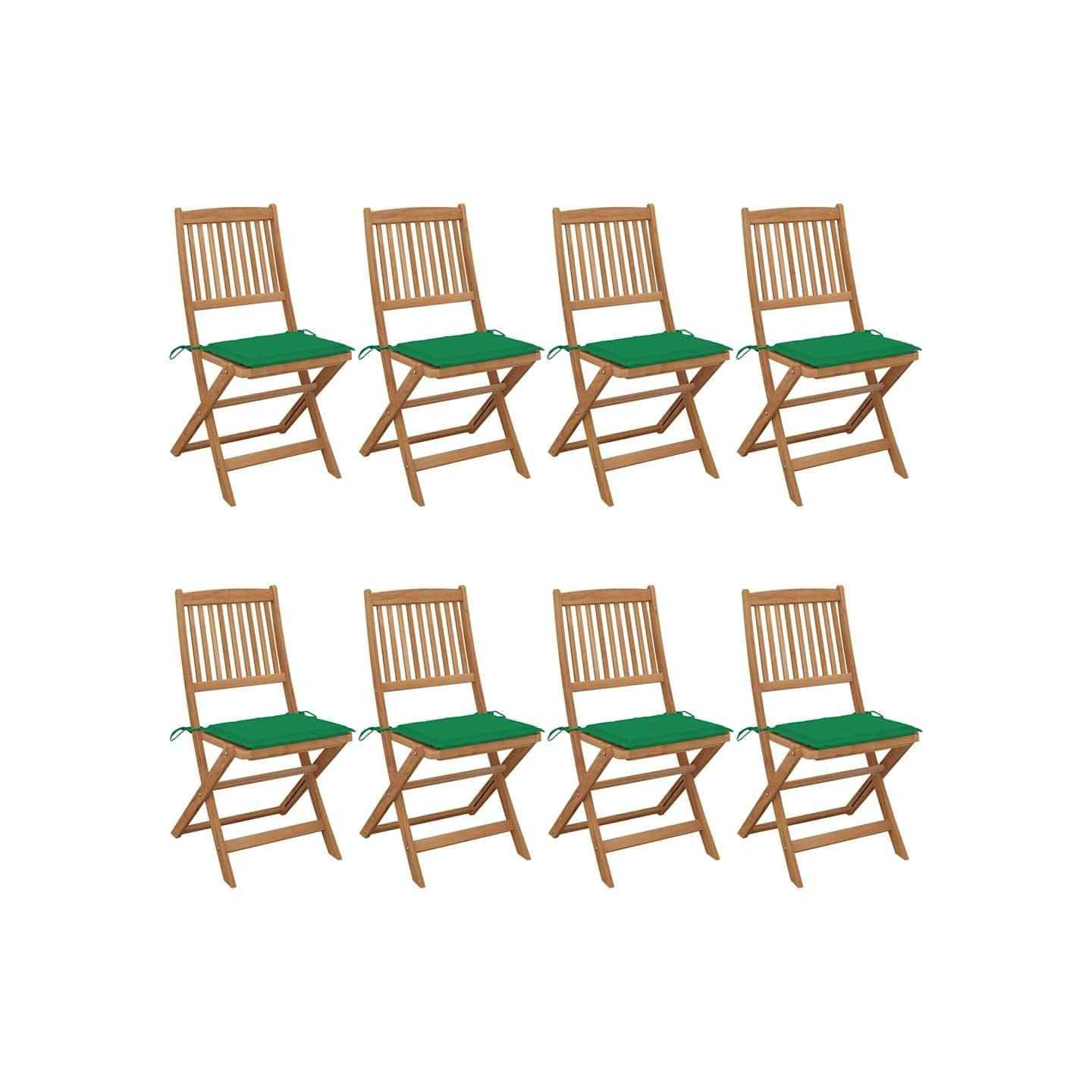 Chaises pliantes 8 pièces avec coussins en bois d'acacia massif