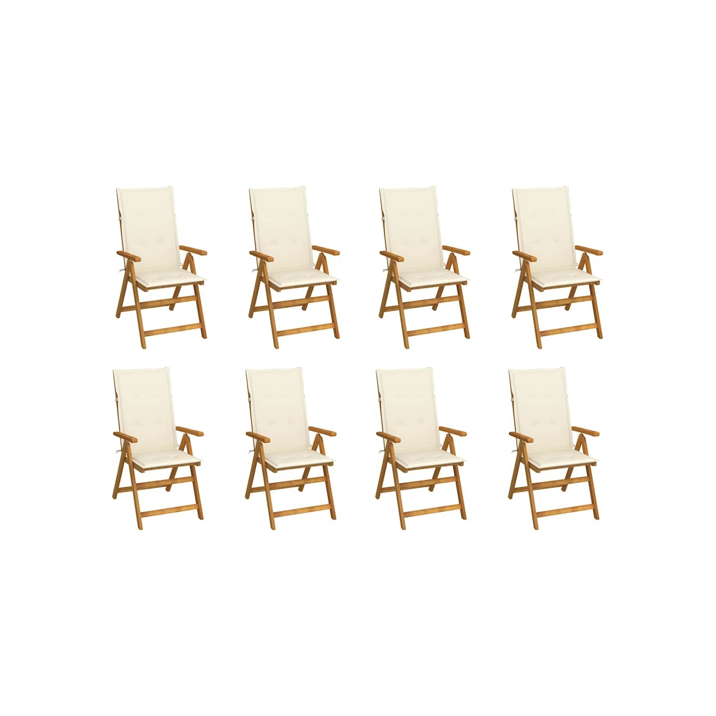 Chaises pliantes avec coussins, 8 pièces, en bois d'acacia massif