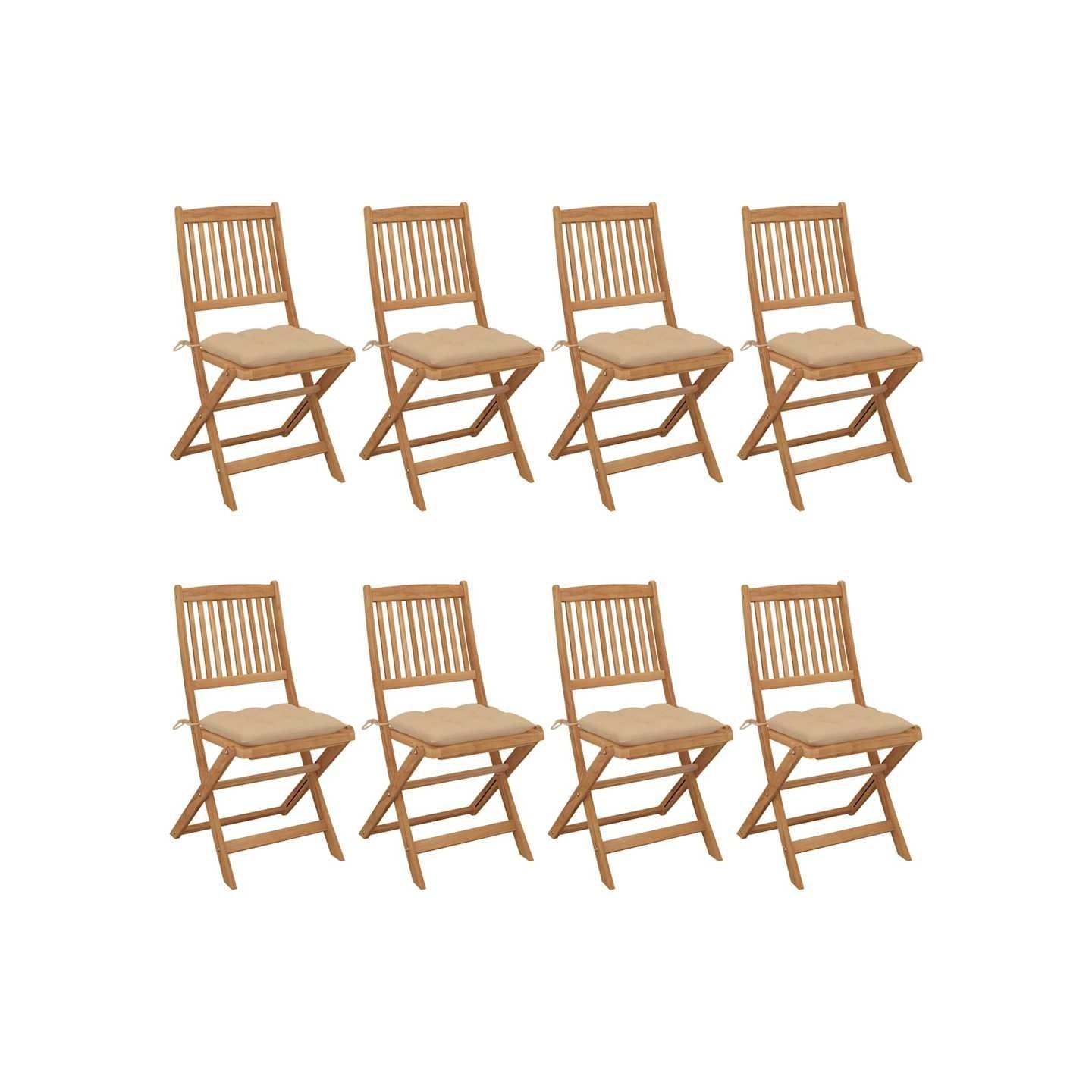 Chaises pliantes 8 pièces avec coussins en bois d'acacia massif