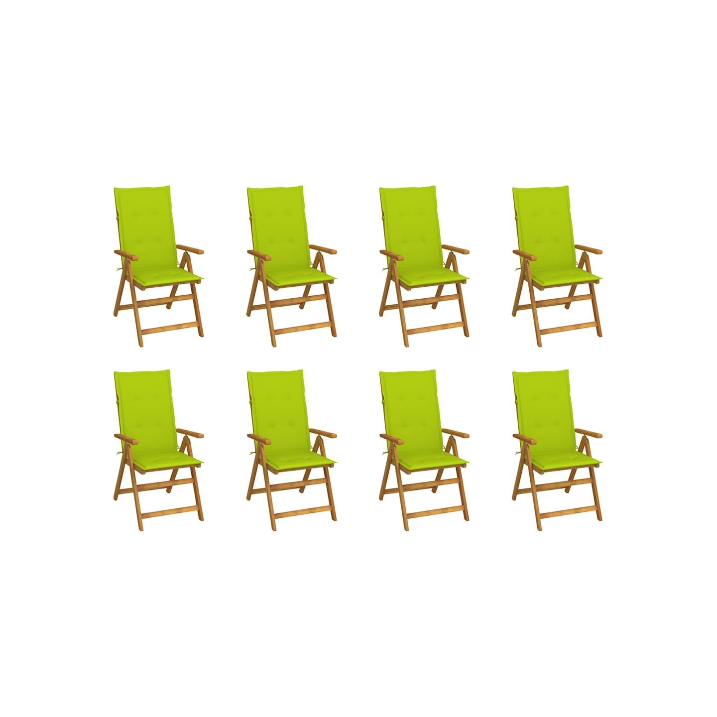 Chaises pliantes avec coussins, 8 pièces, en bois d'acacia massif