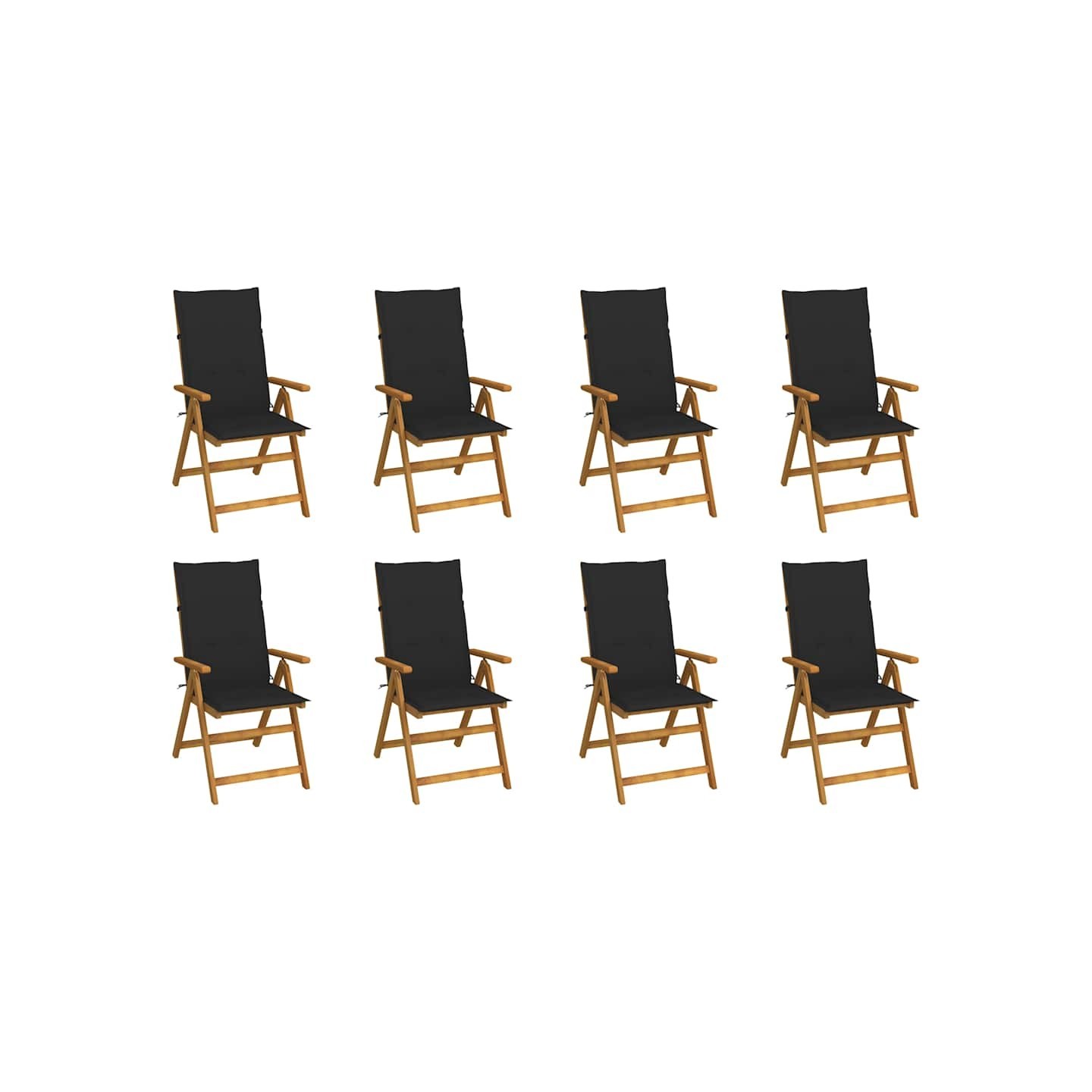 Chaises pliantes avec coussins, 8 pièces, en bois d'acacia massif