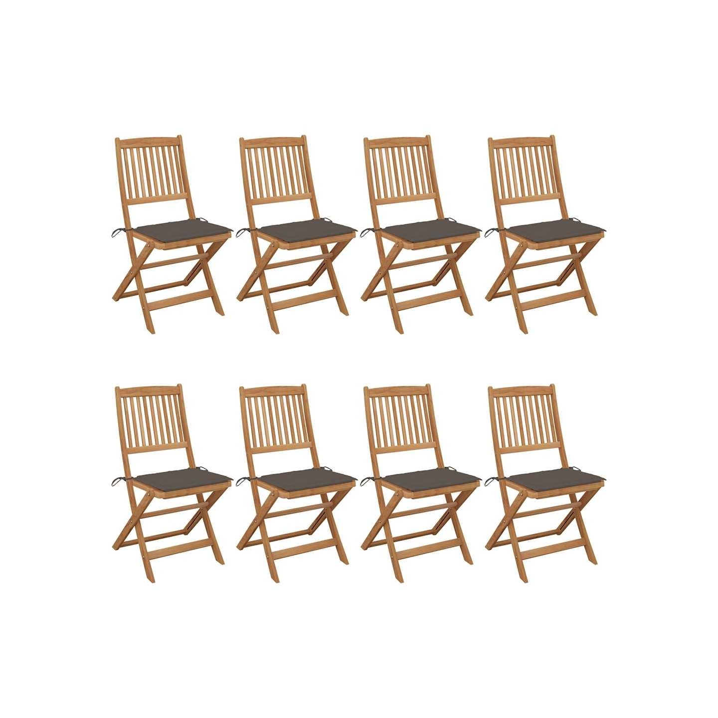 Chaises pliantes 8 pièces avec coussins en bois d'acacia massif