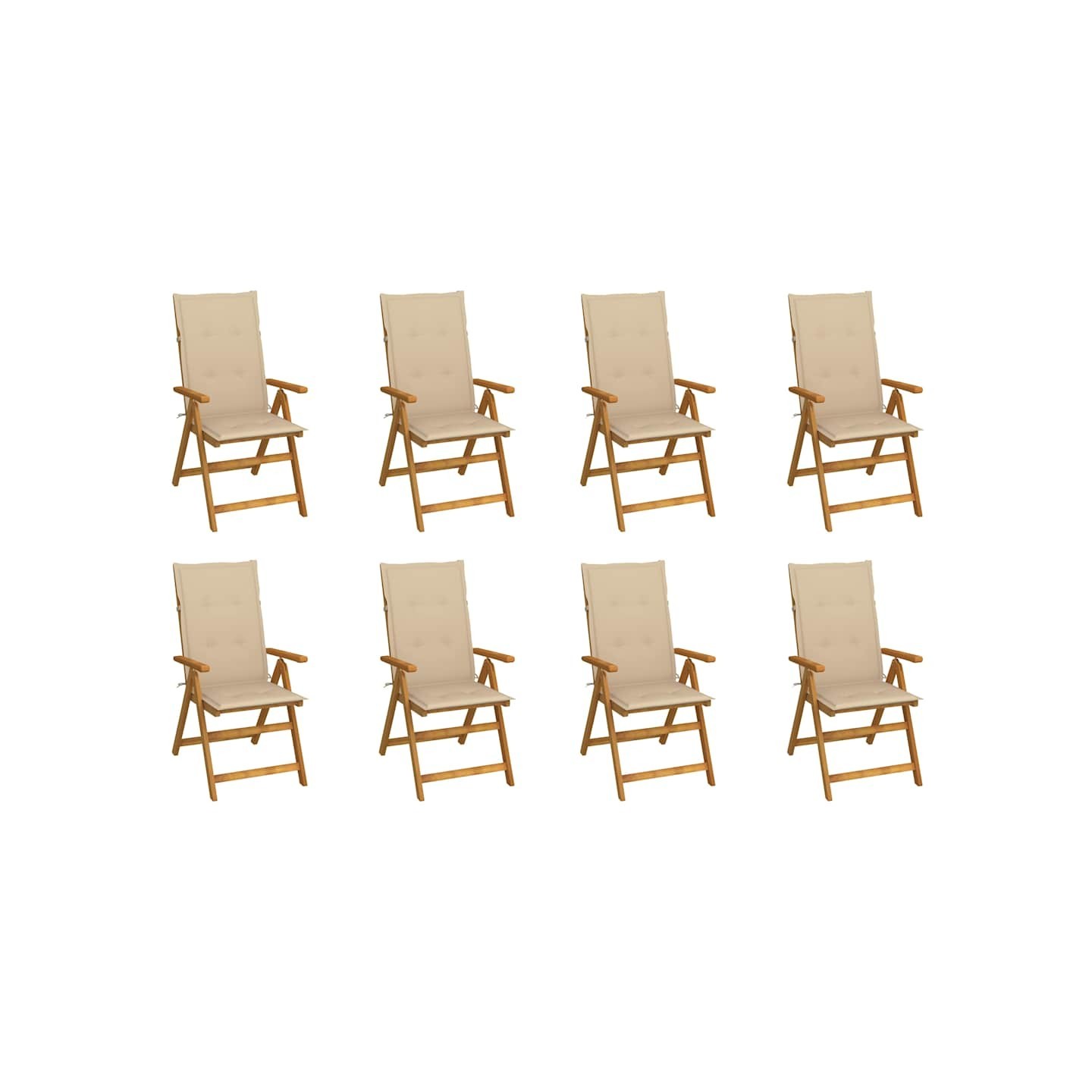 Chaises pliantes avec coussins, 8 pièces, en bois d'acacia massif