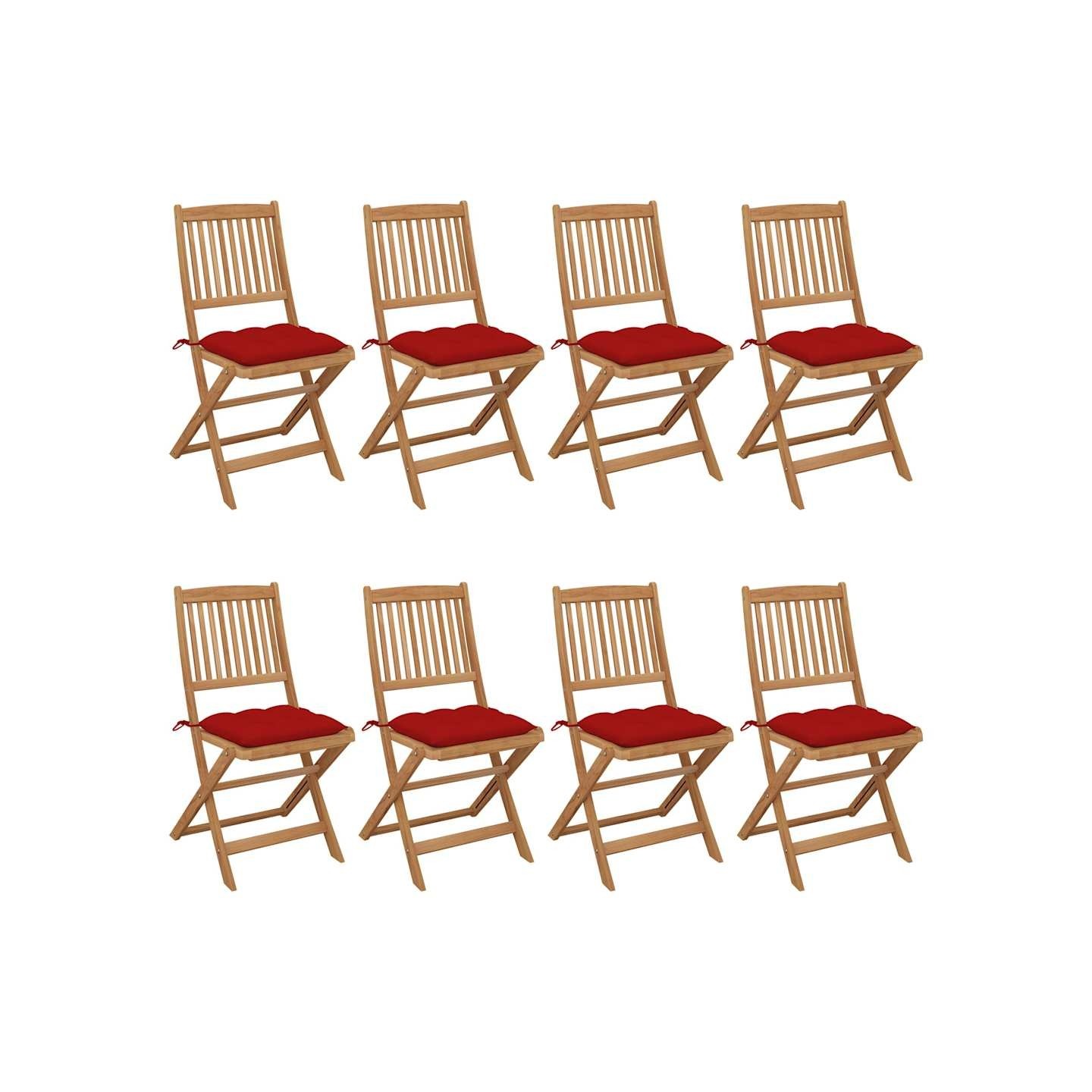 Chaises pliantes 8 pièces avec coussins en bois d'acacia massif