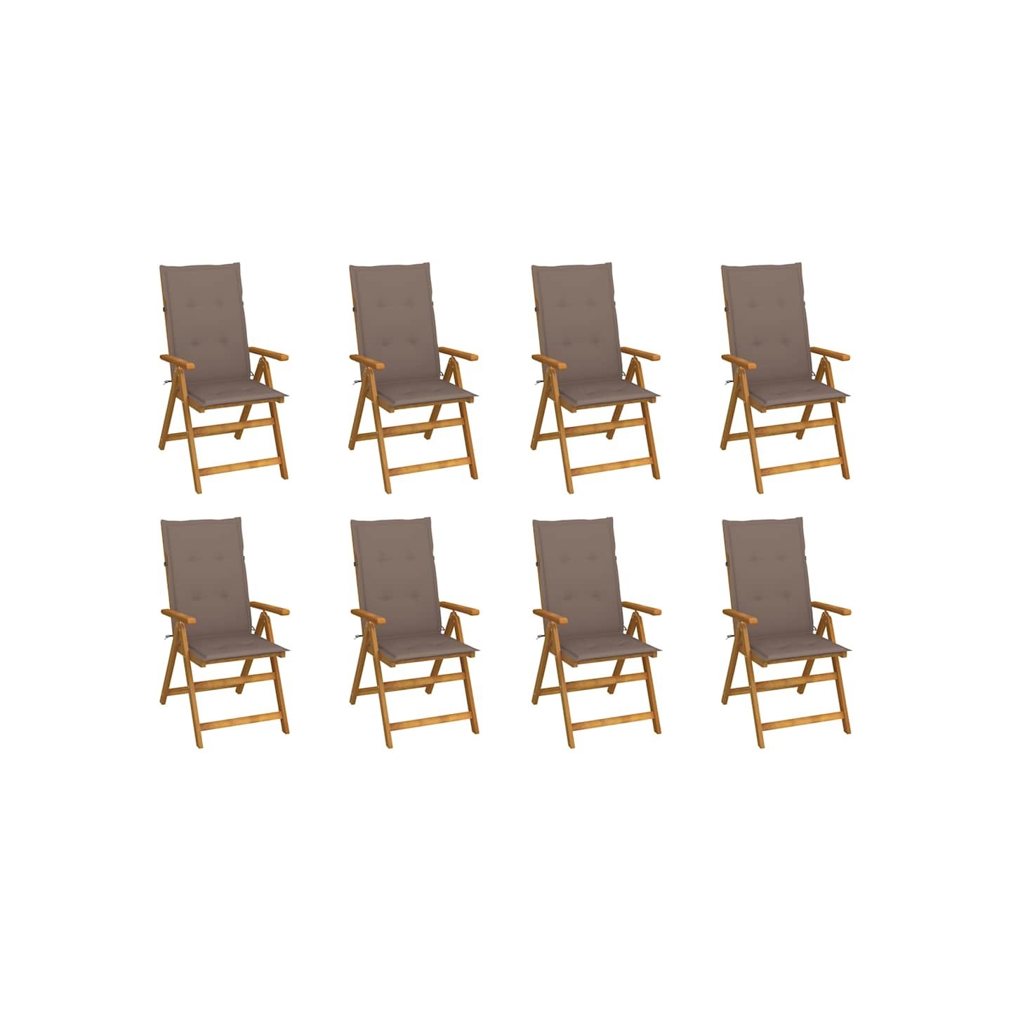 Chaises pliantes avec coussins, 8 pièces, en bois d'acacia massif