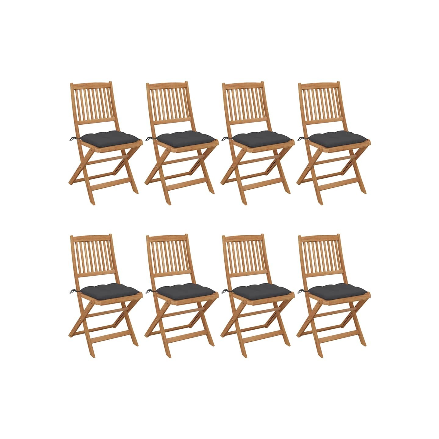 Chaises pliantes 8 pièces avec coussins en bois d'acacia massif