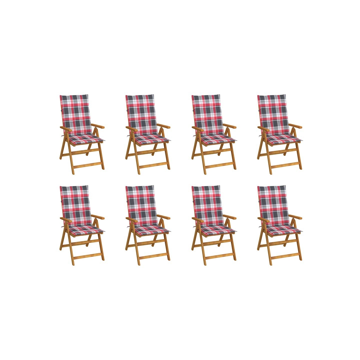 Chaises pliantes avec coussins, 8 pièces, en bois d'acacia massif