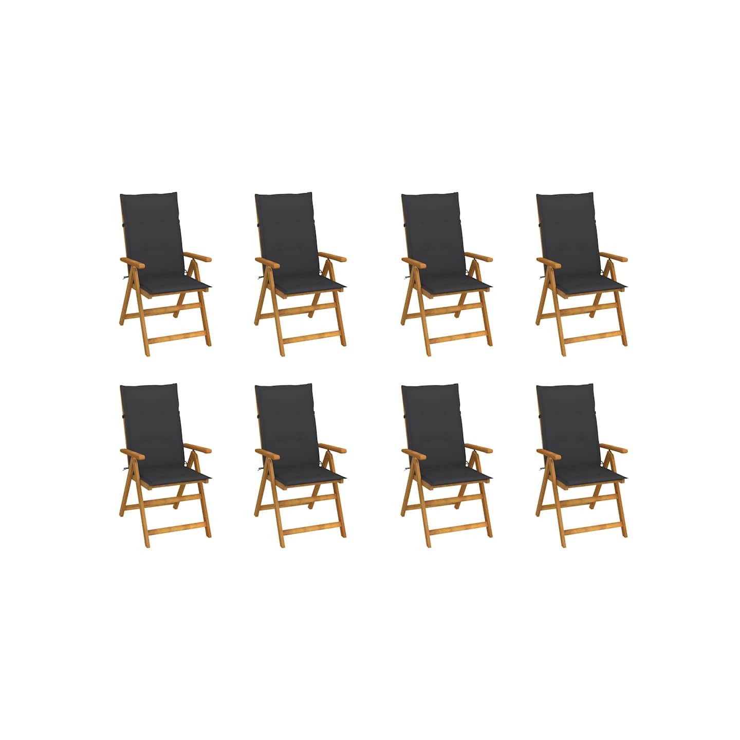 Chaises pliantes avec coussins, 8 pièces, en bois d'acacia massif