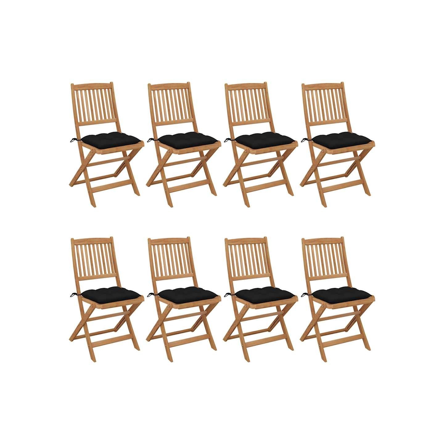 Chaises pliantes 8 pièces avec coussins en bois d'acacia massif
