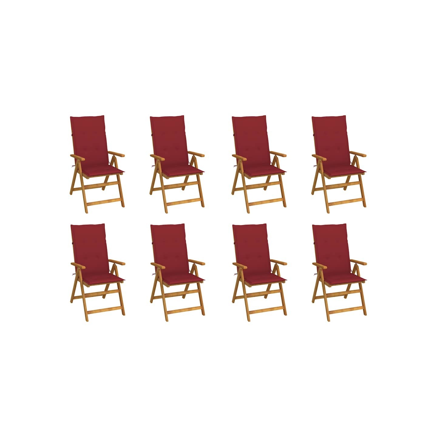 Chaises pliantes avec coussins, 8 pièces, en bois d'acacia massif