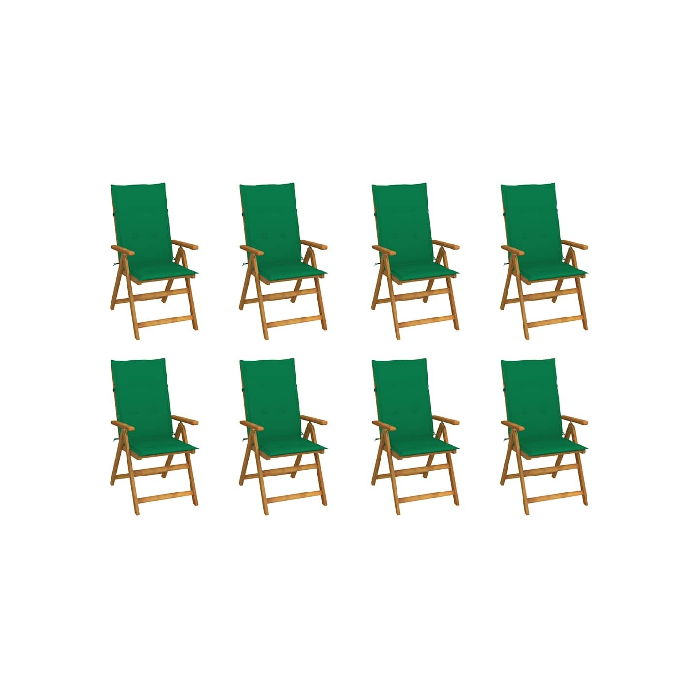 Chaises pliantes avec coussins, 8 pièces, en bois d'acacia massif