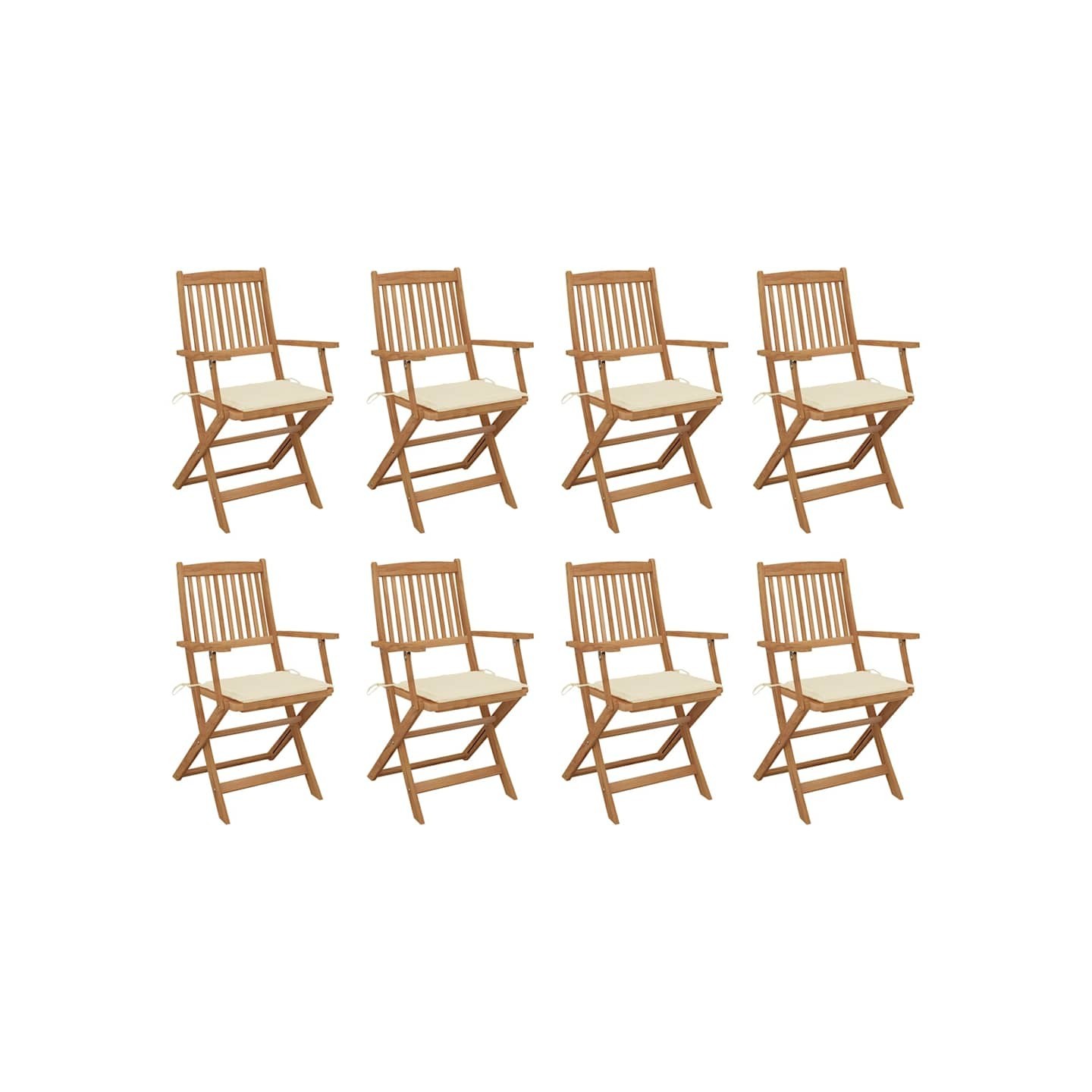 Chaises pliantes avec coussins, 8 pièces, en bois d'acacia massif