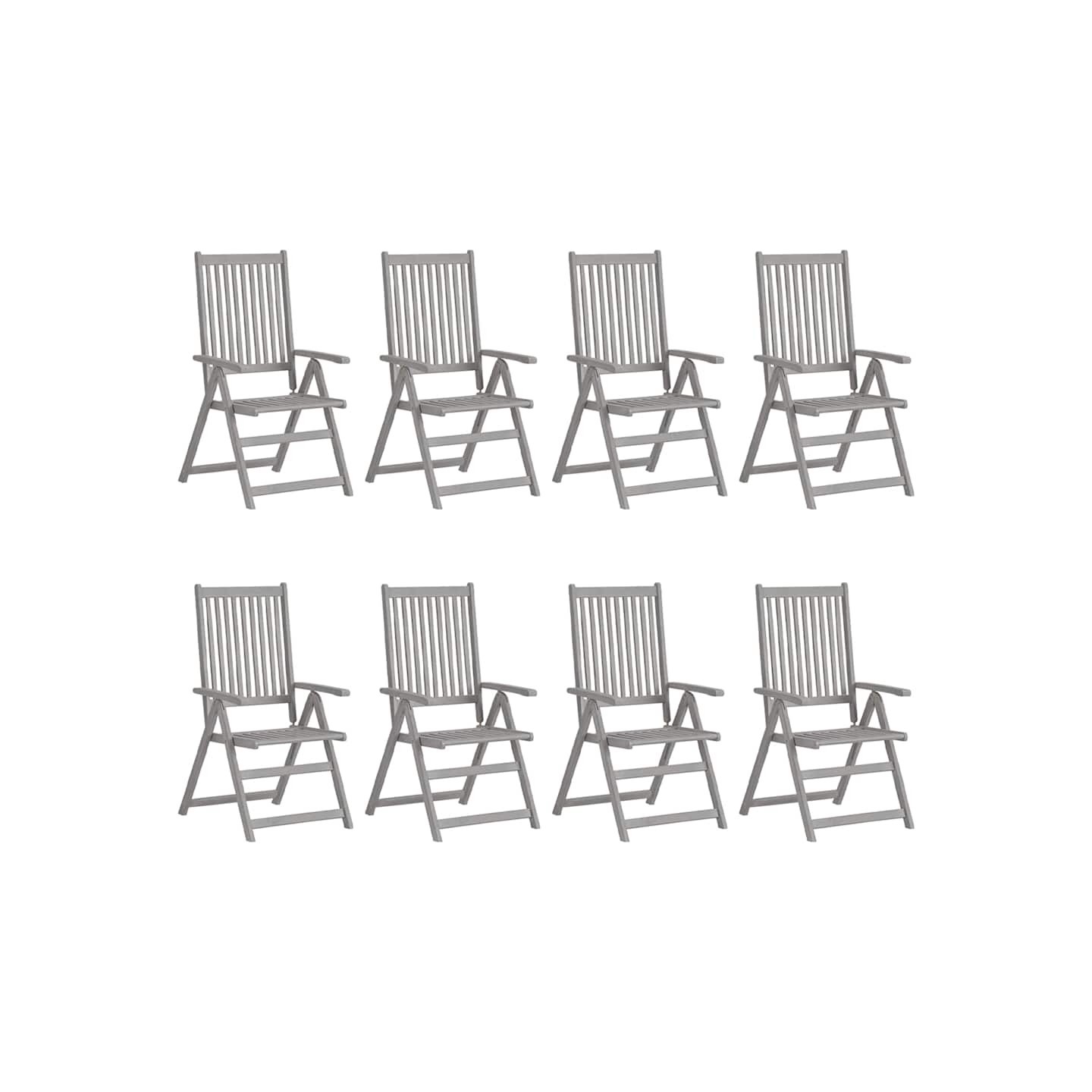 Chaises inclinables de jardin lot de 8 Gris Bois solide acacia