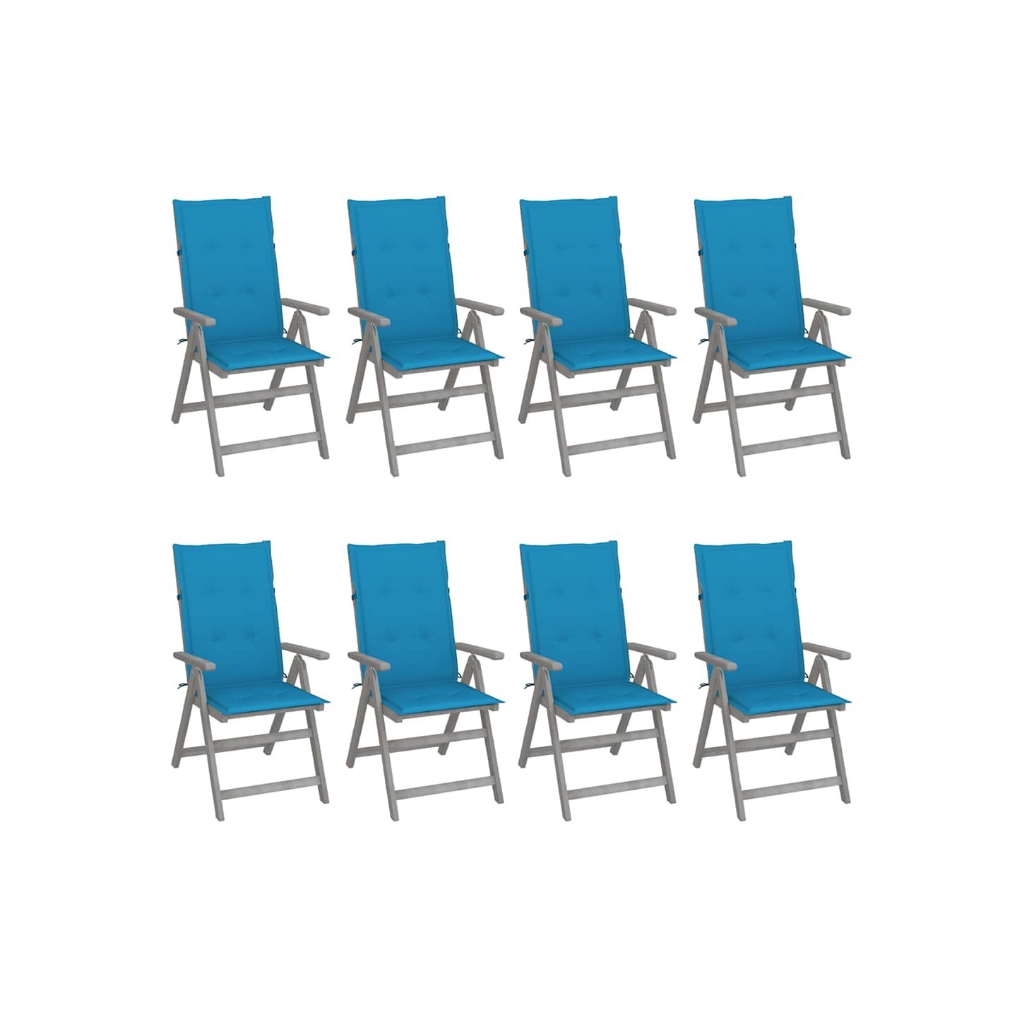 Chaises inclinables de jardin et coussins lot de 8 Gris Acacia