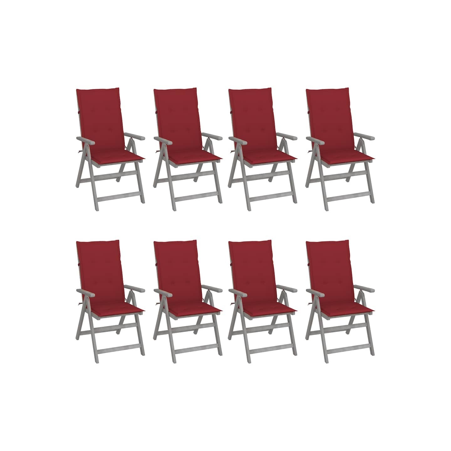 Chaises inclinables de jardin et coussins lot de 8 Gris Acacia