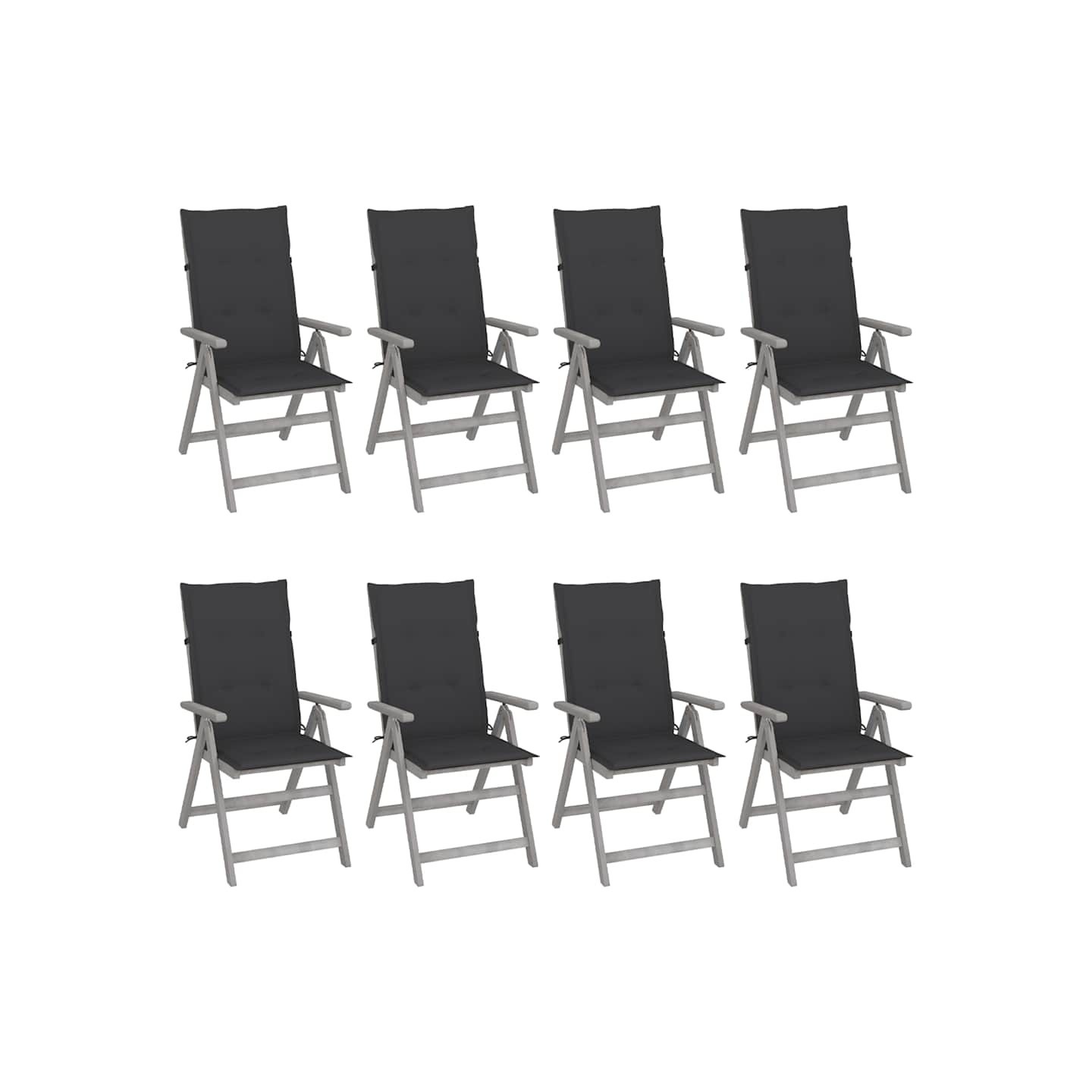 Chaises inclinables de jardin et coussins lot de 8 Gris Acacia