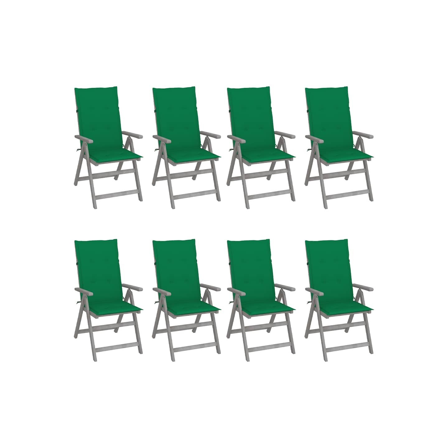 Chaises inclinables de jardin et coussins lot de 8 Gris Acacia