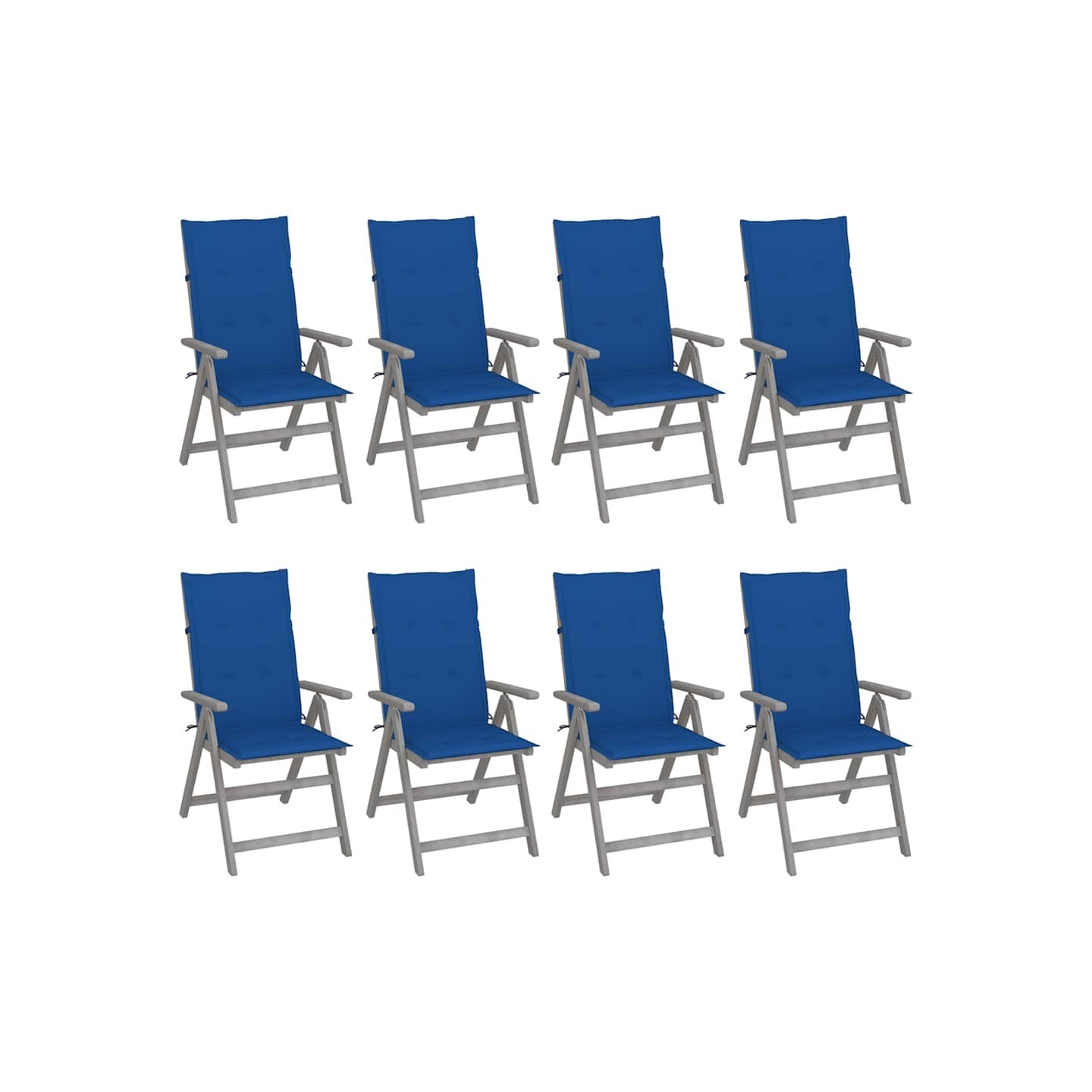 Chaises inclinables de jardin et coussins lot de 8 Gris Acacia
