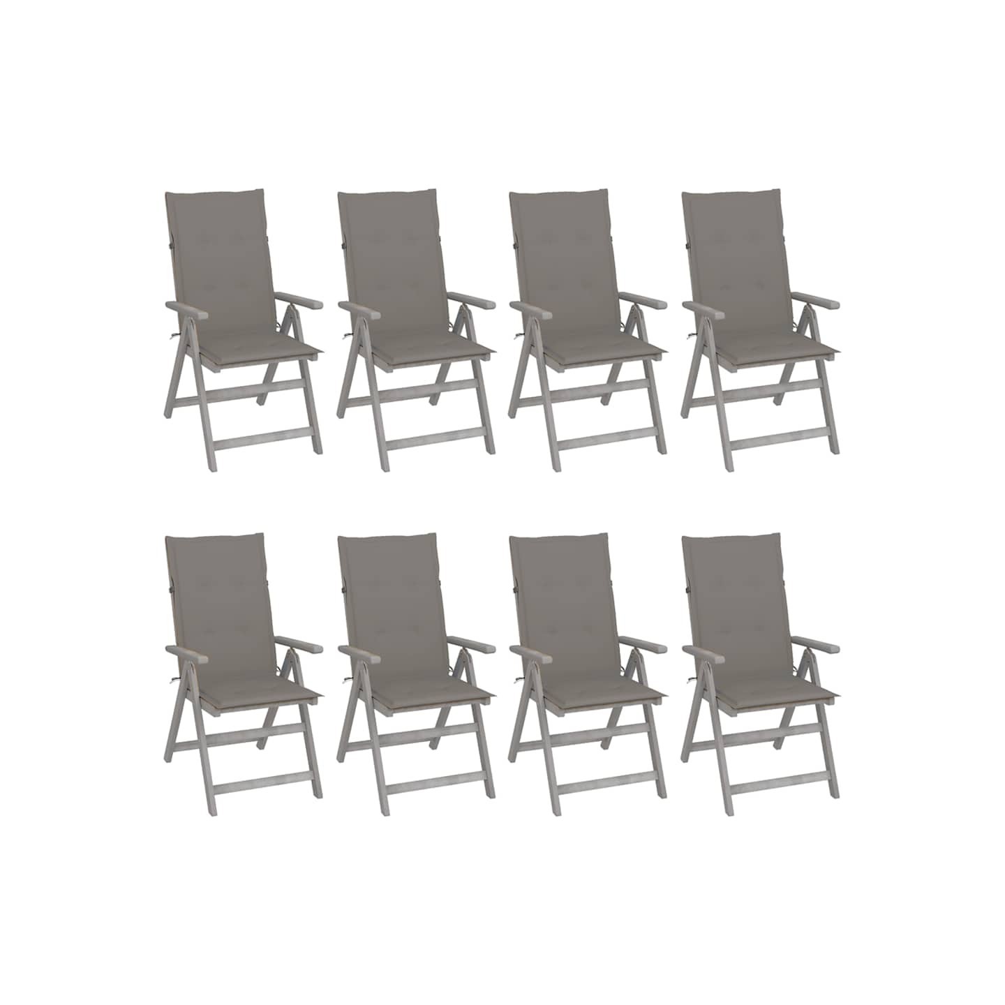 Chaises inclinables de jardin et coussins lot de 8 Gris Acacia