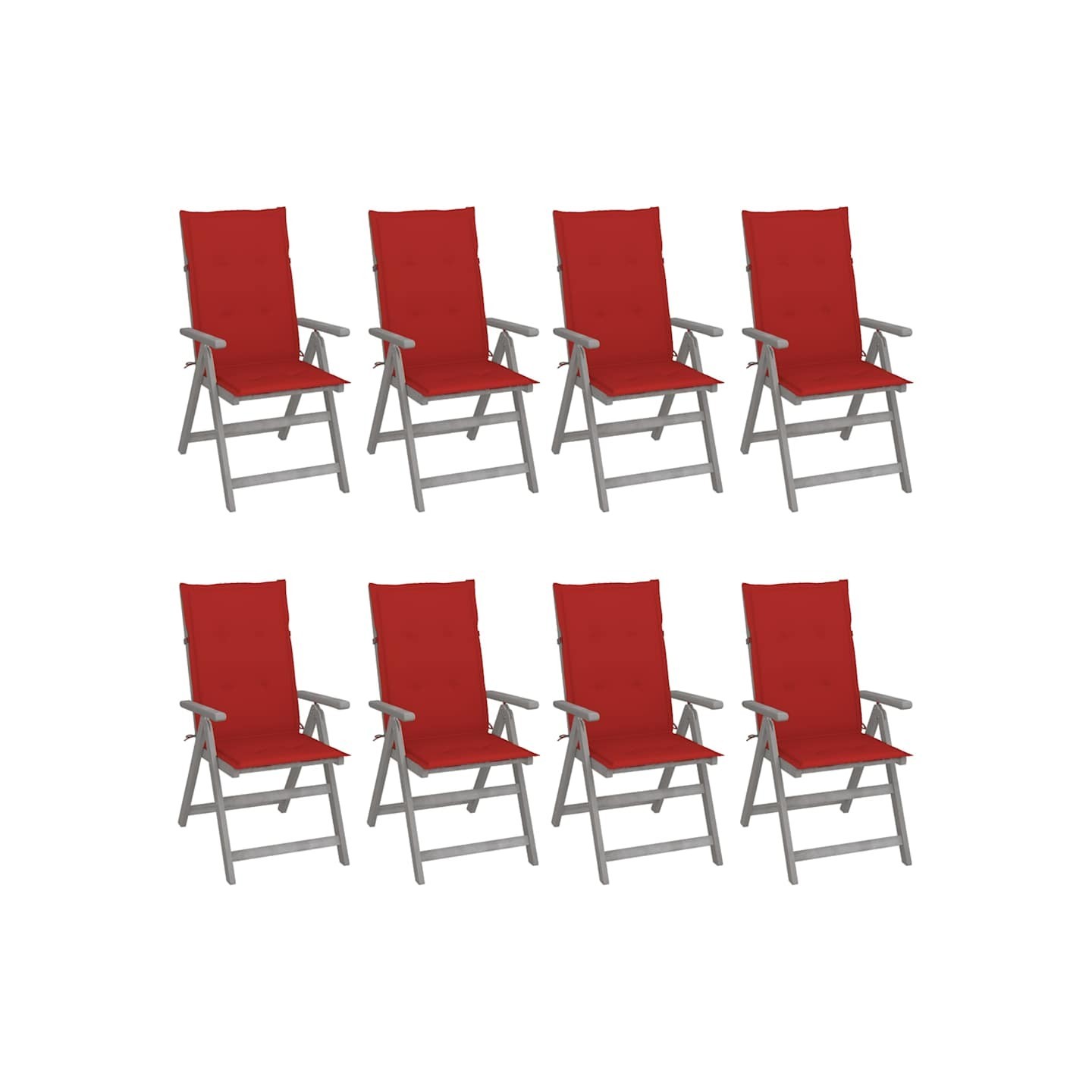 Chaises inclinables de jardin et coussins lot de 8 Gris Acacia