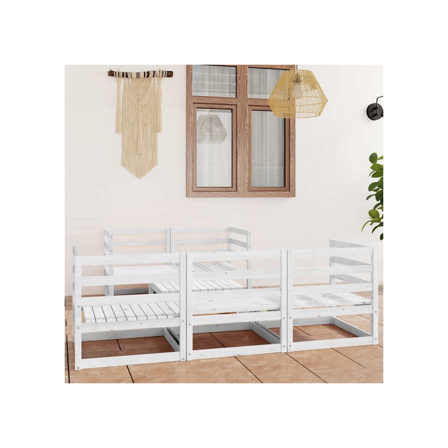 Salon de jardin 6 pcs Blanc Bois de pin massif