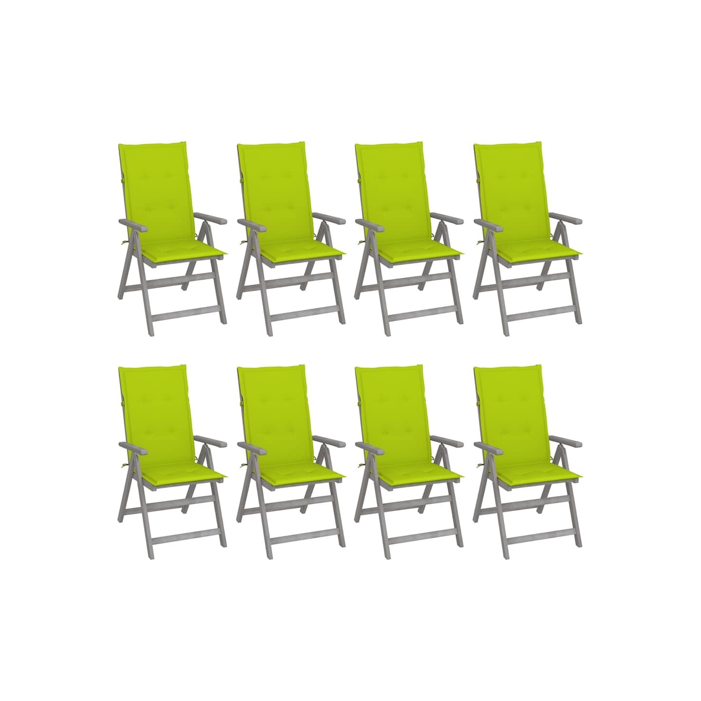 Chaises inclinables de jardin et coussins lot de 8 Gris Acacia