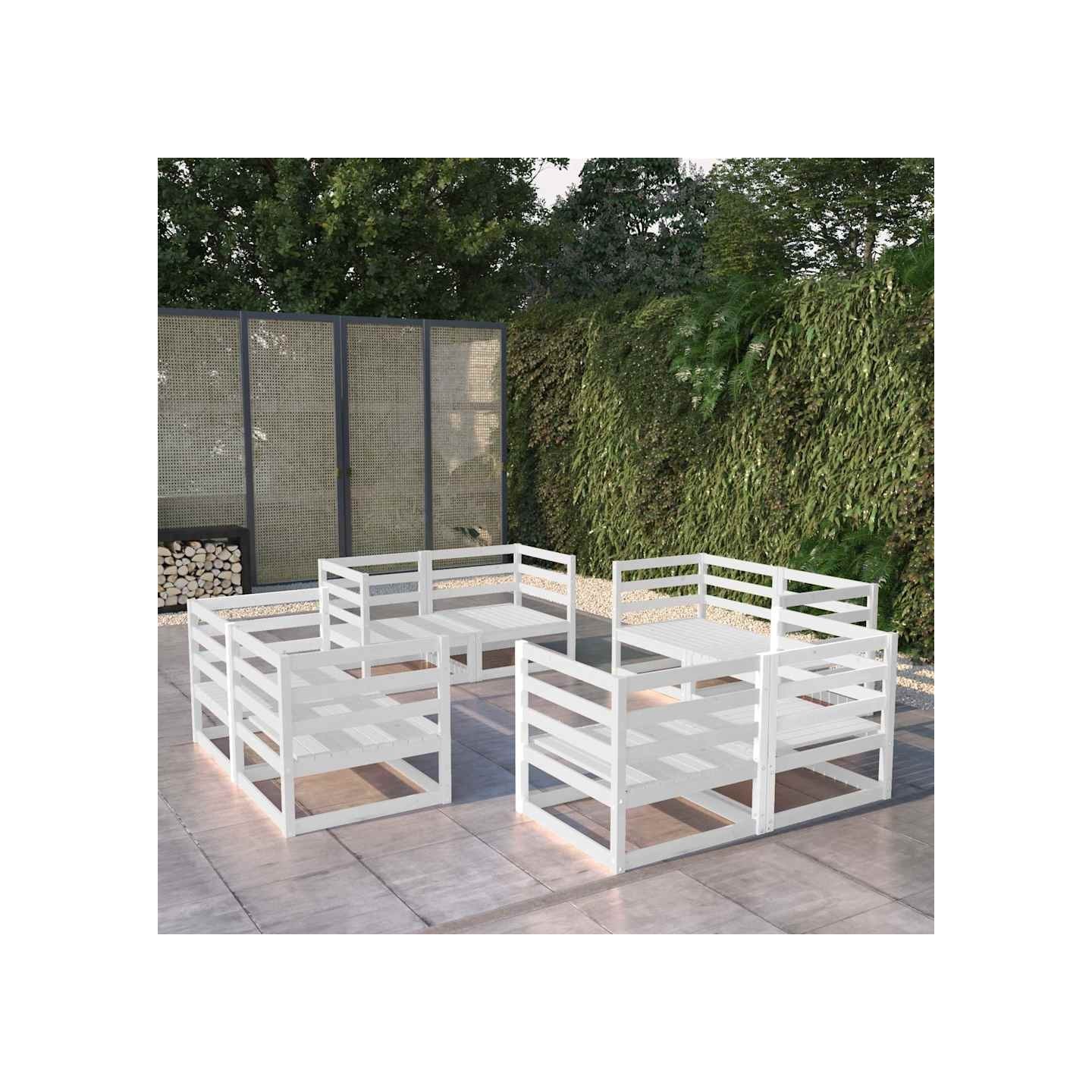 Salon de jardin 8 pcs Blanc Bois de pin massif