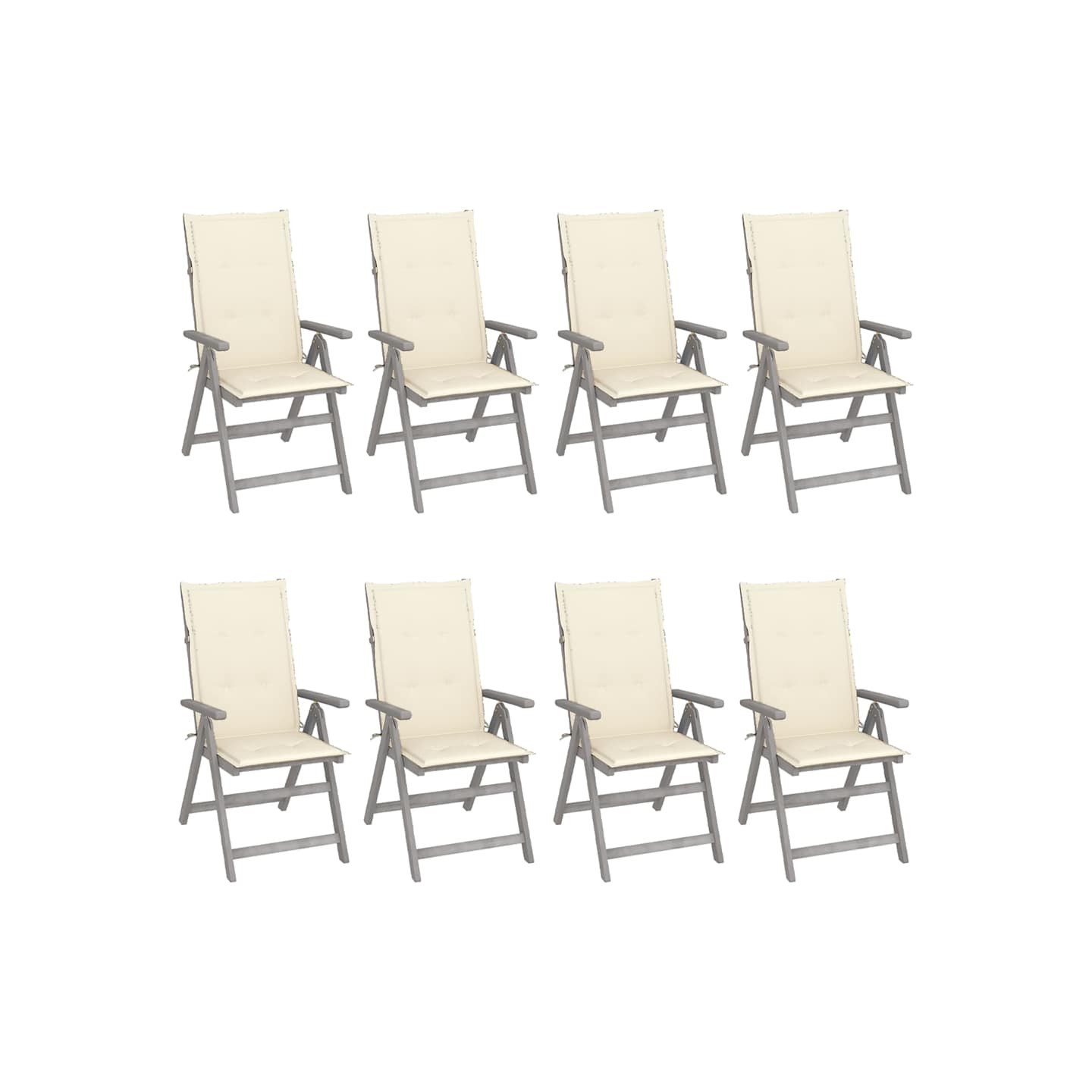 Chaises inclinables de jardin et coussins lot de 8 Gris Acacia