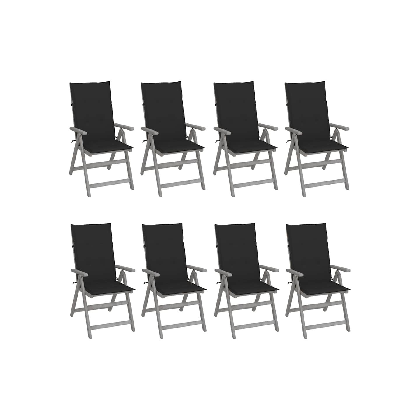 Chaises inclinables de jardin et coussins lot de 8 Gris Acacia