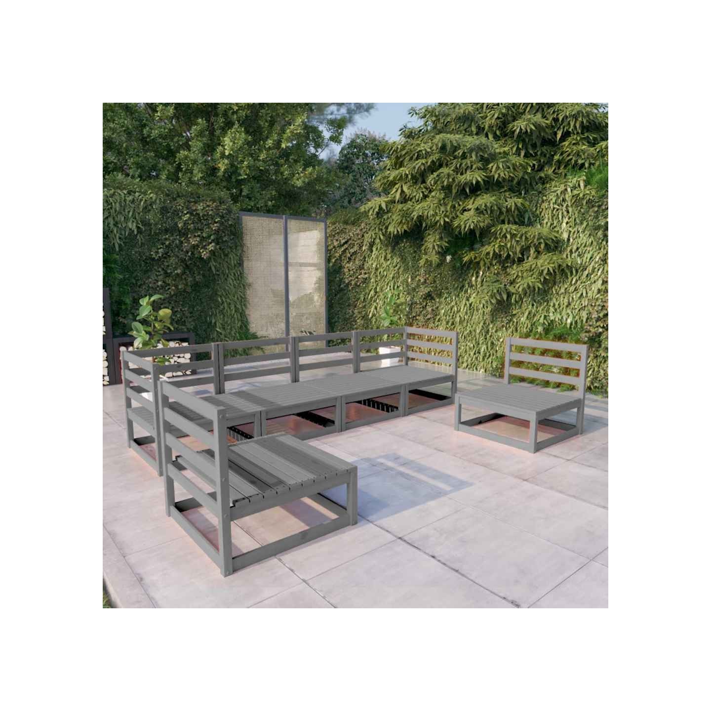 Salon de jardin 6 pcs gris bois de pin massif