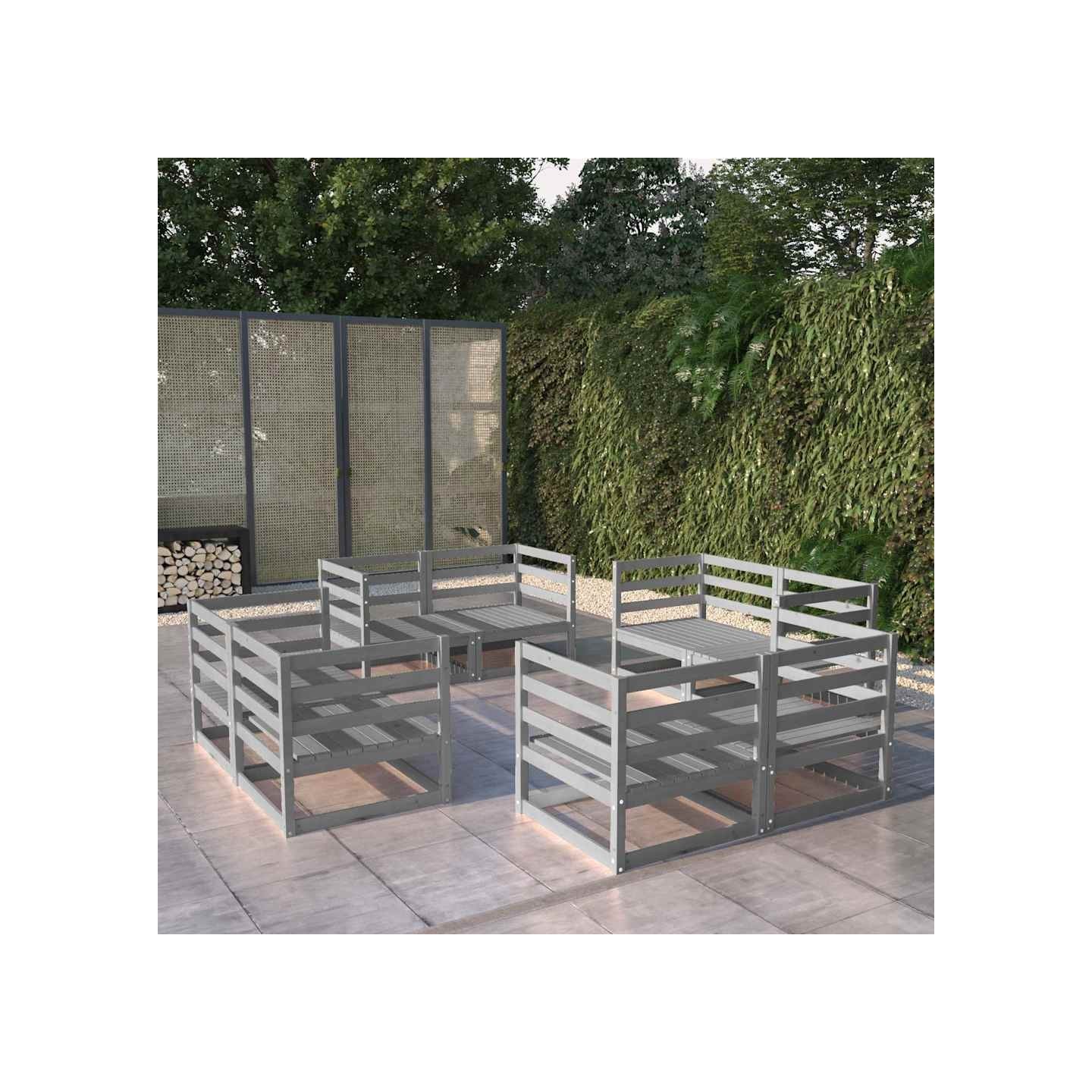 Salon de jardin 8 pcs Gris Bois de pin massif