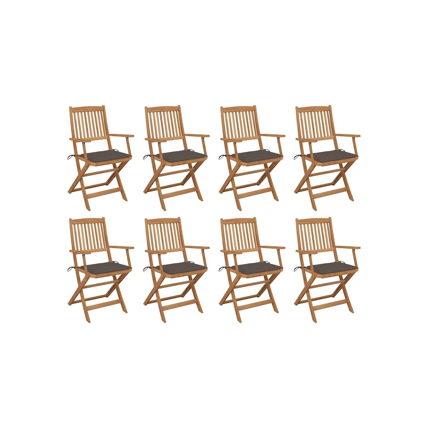 Chaises pliantes avec coussins, 8 pièces, en bois d'acacia massif