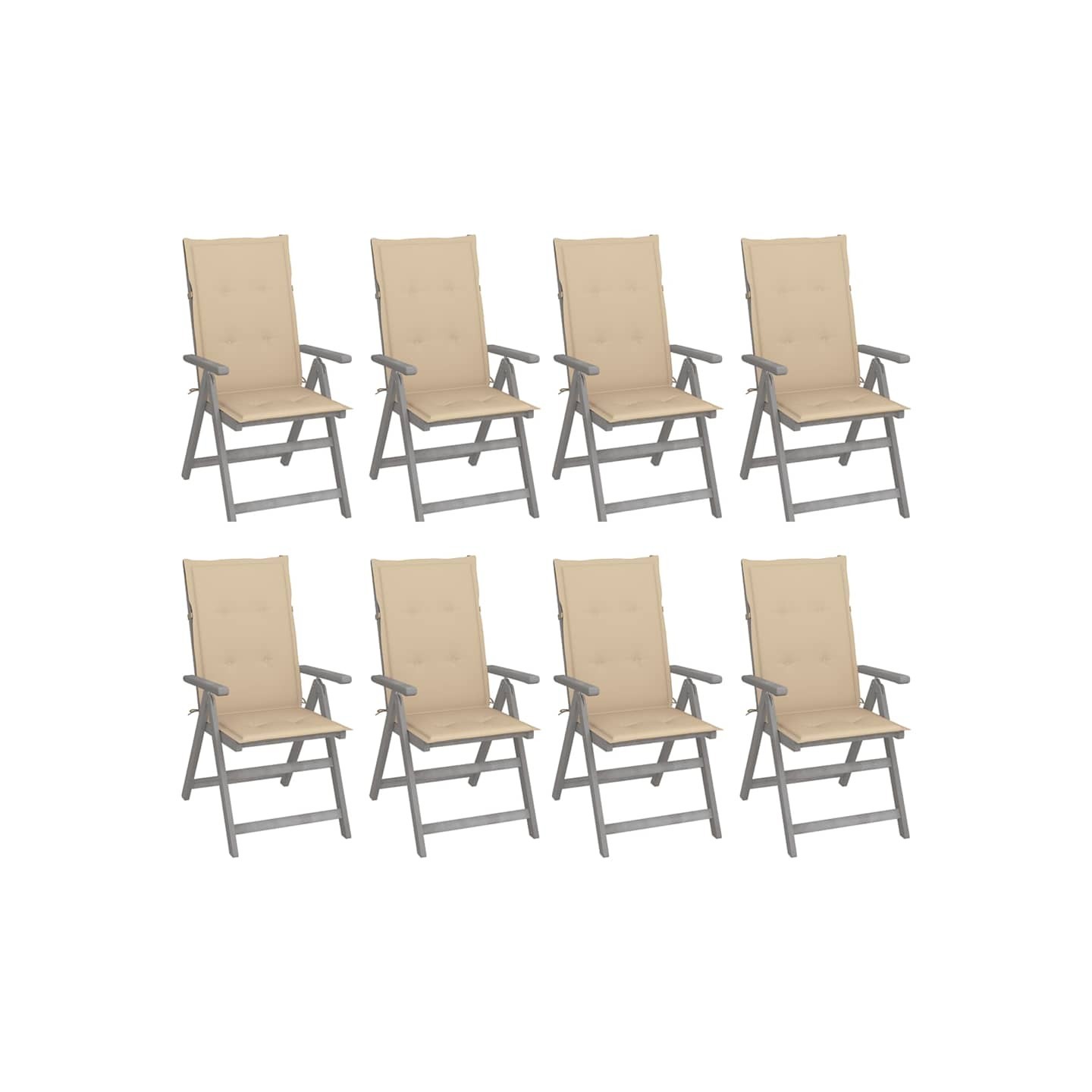 Chaises inclinables de jardin et coussins lot de 8 Gris Acacia