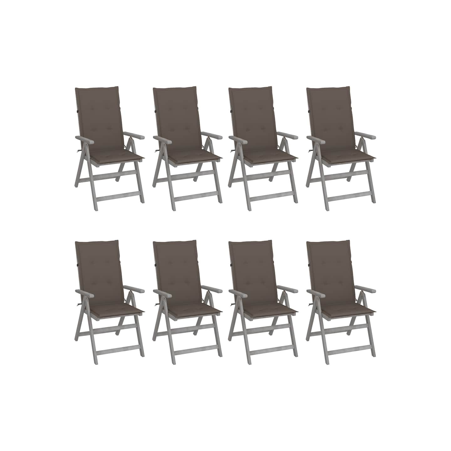 Chaises inclinables de jardin et coussins lot de 8 Gris Acacia