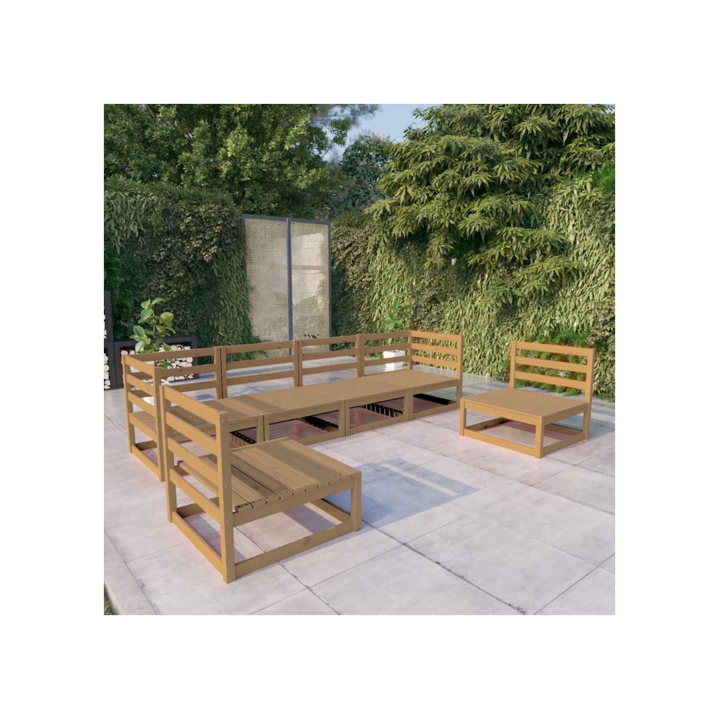 Salon de jardin 6 pcs marron miel bois de pin massif