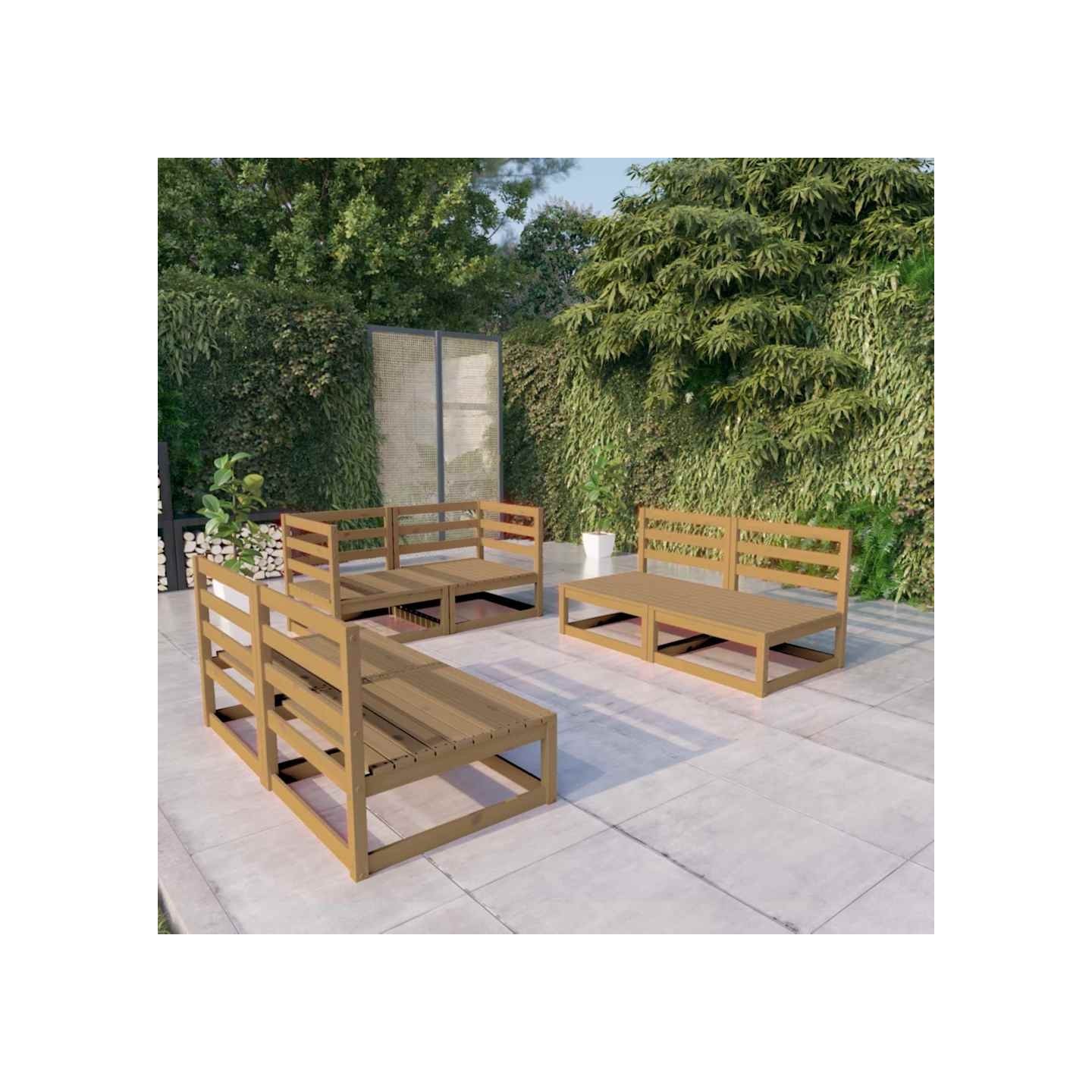 Salon de jardin 6 pcs marron miel bois de pin massif