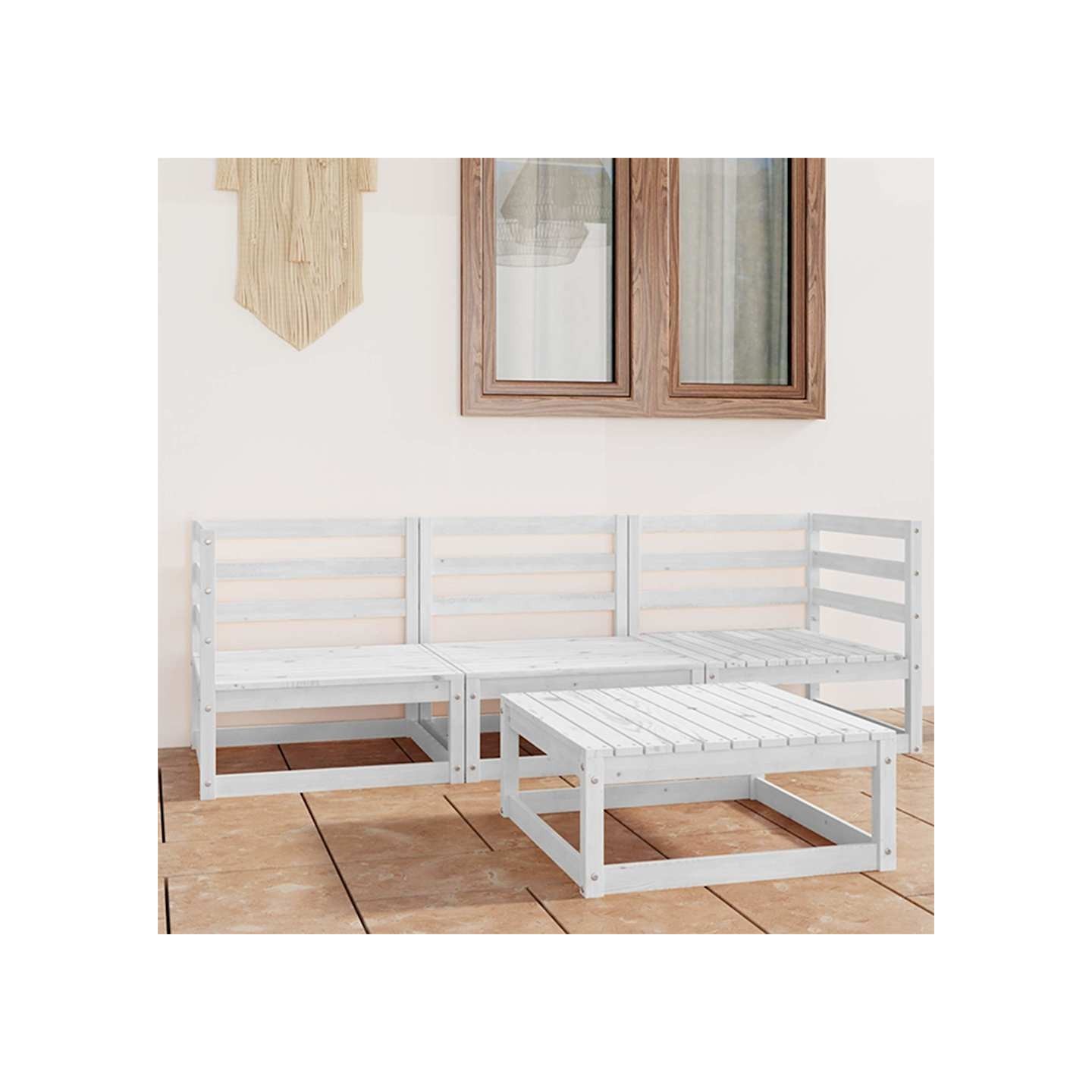 Salon de jardin 4 pcs Blanc Bois de pin massif