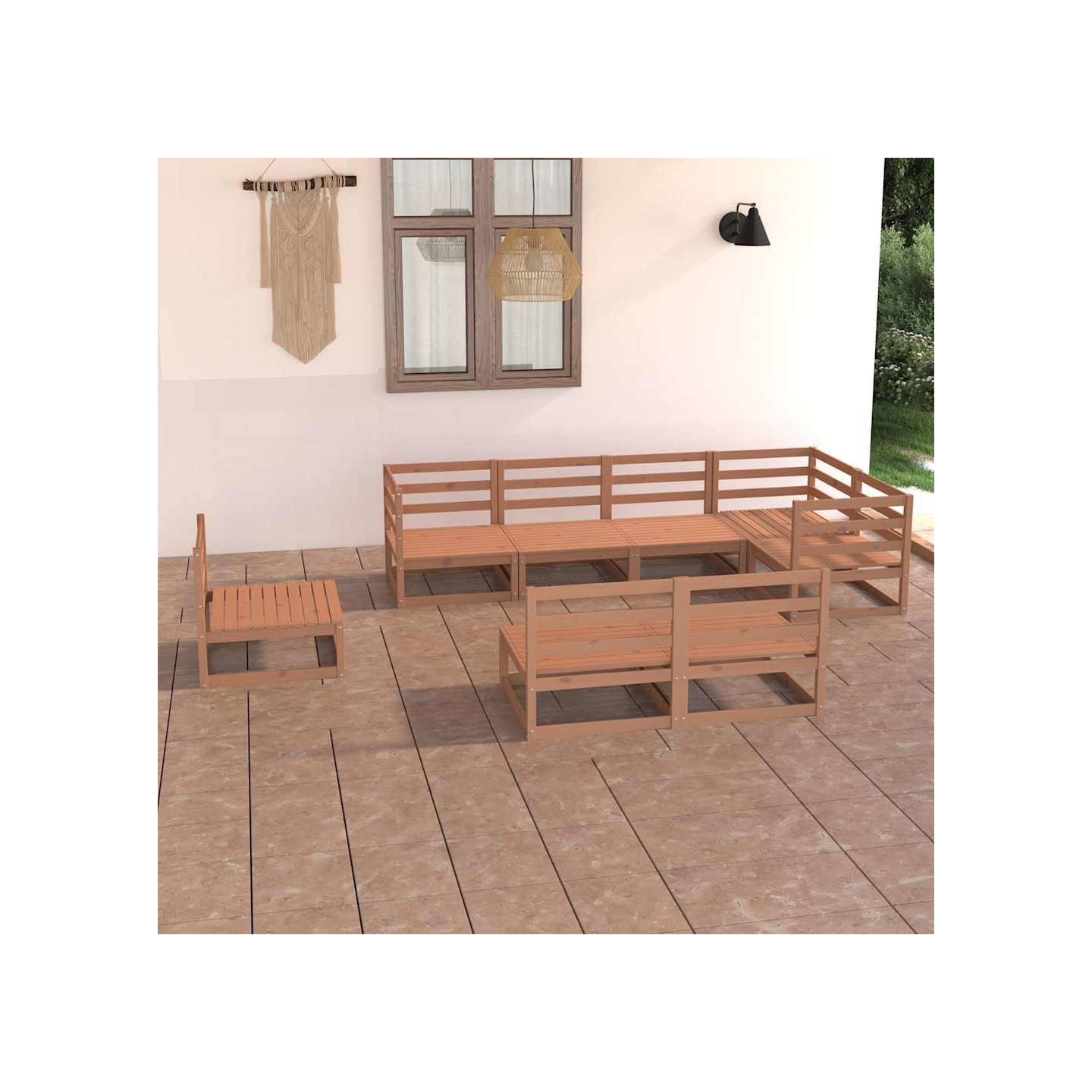 Salon de jardin 8 pcs marron miel bois de pin massif