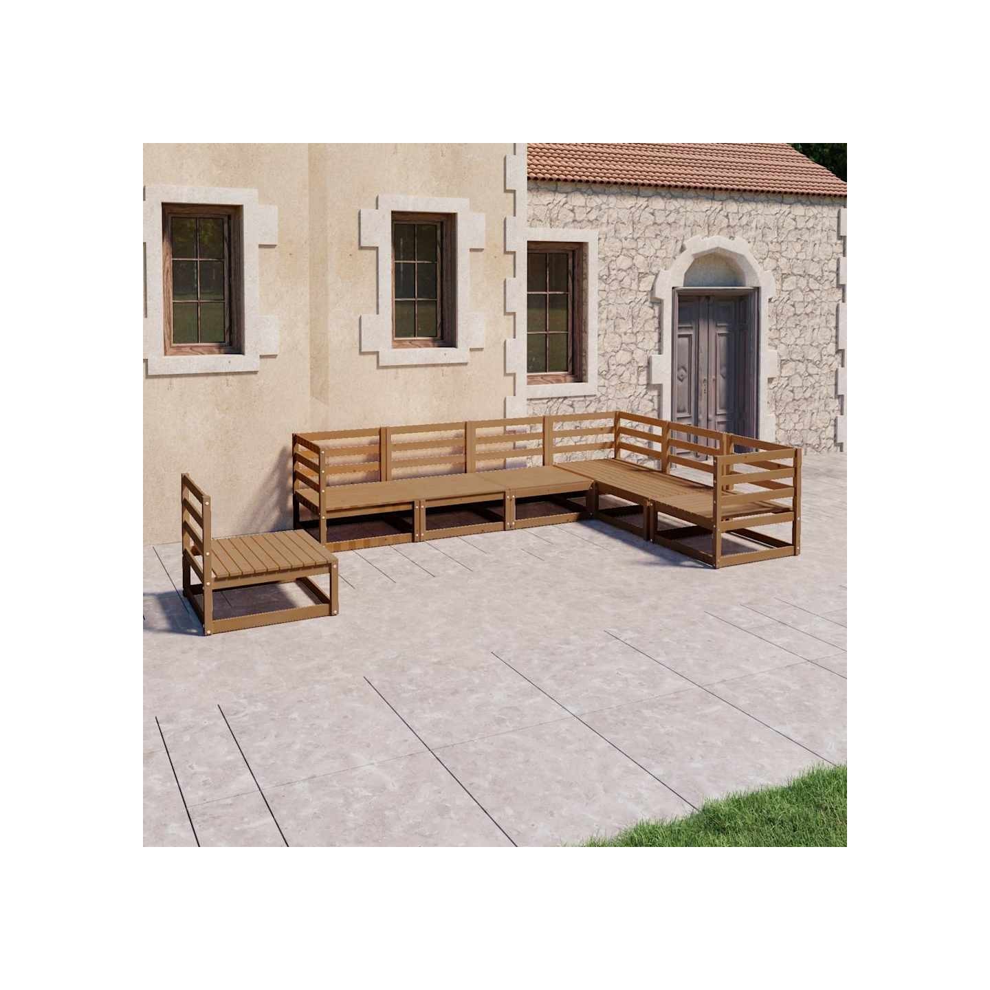Salon de jardin 7 pcs marron miel bois de pin massif