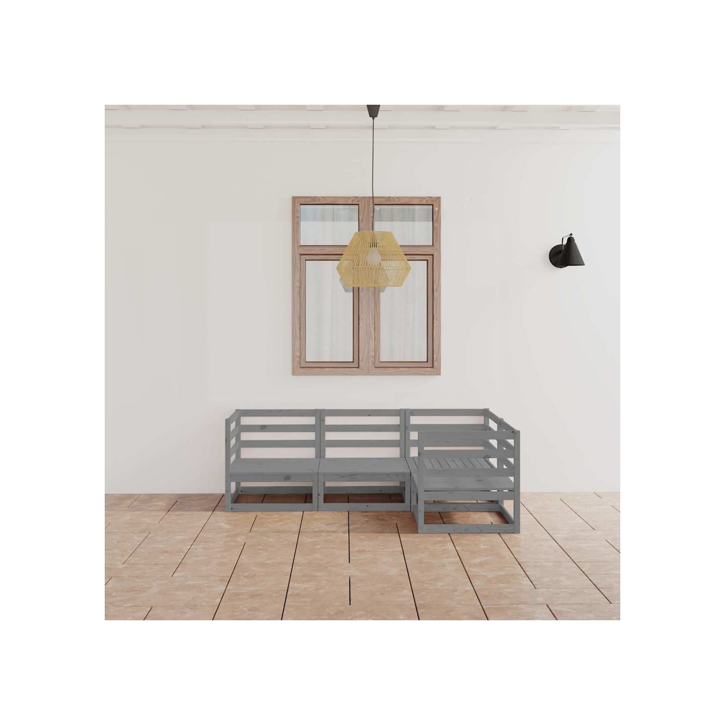 Salon de jardin 4 pcs gris bois de pin massif